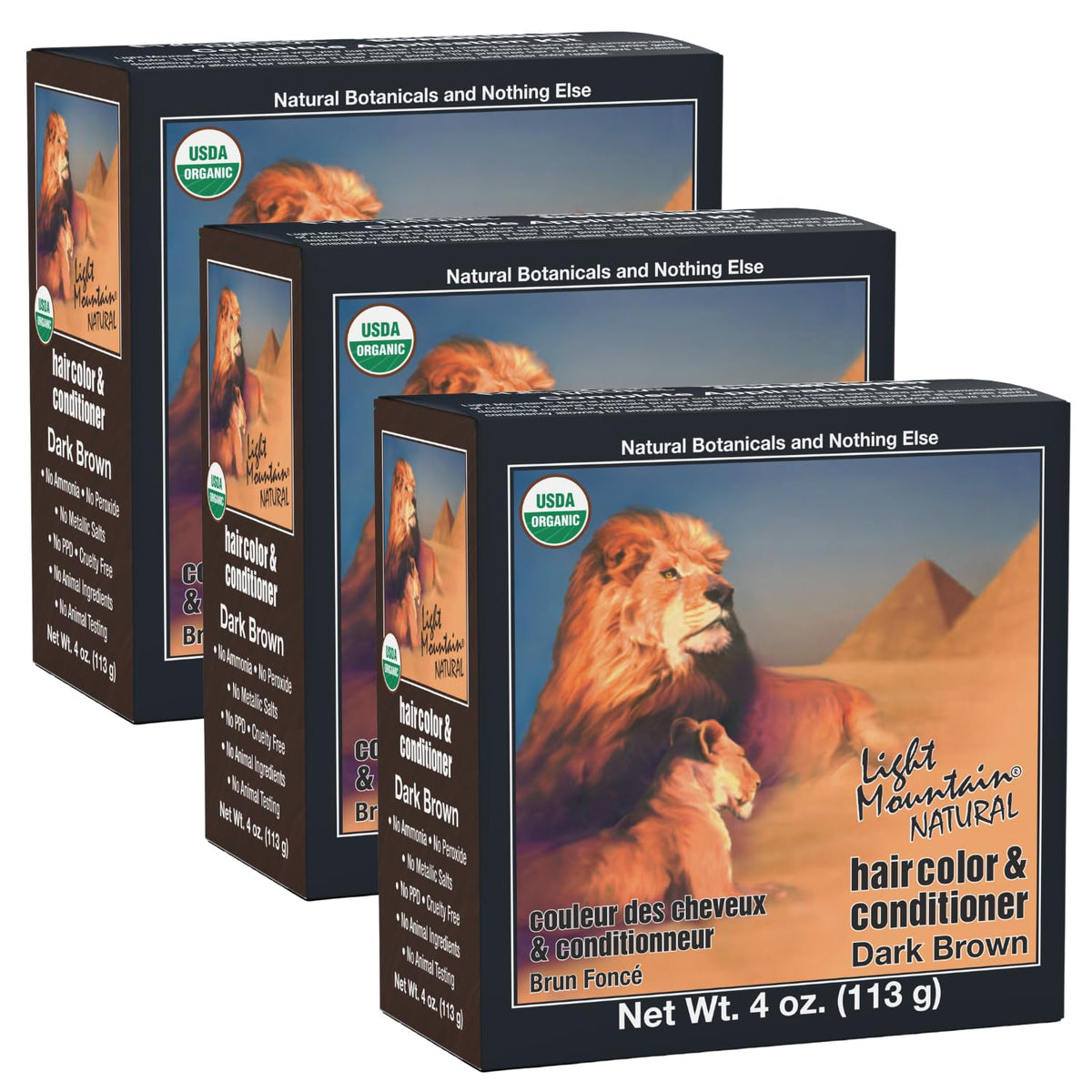Light Mountain Henna hair color package showing a natural, chemical-free dark brown option.
