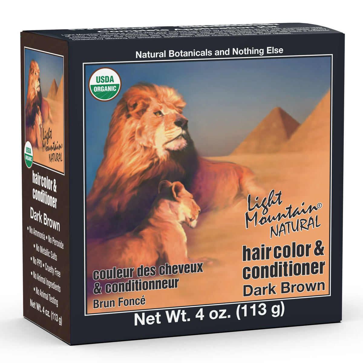 Light Mountain Henna hair color powder in pouch for natural dark brown results