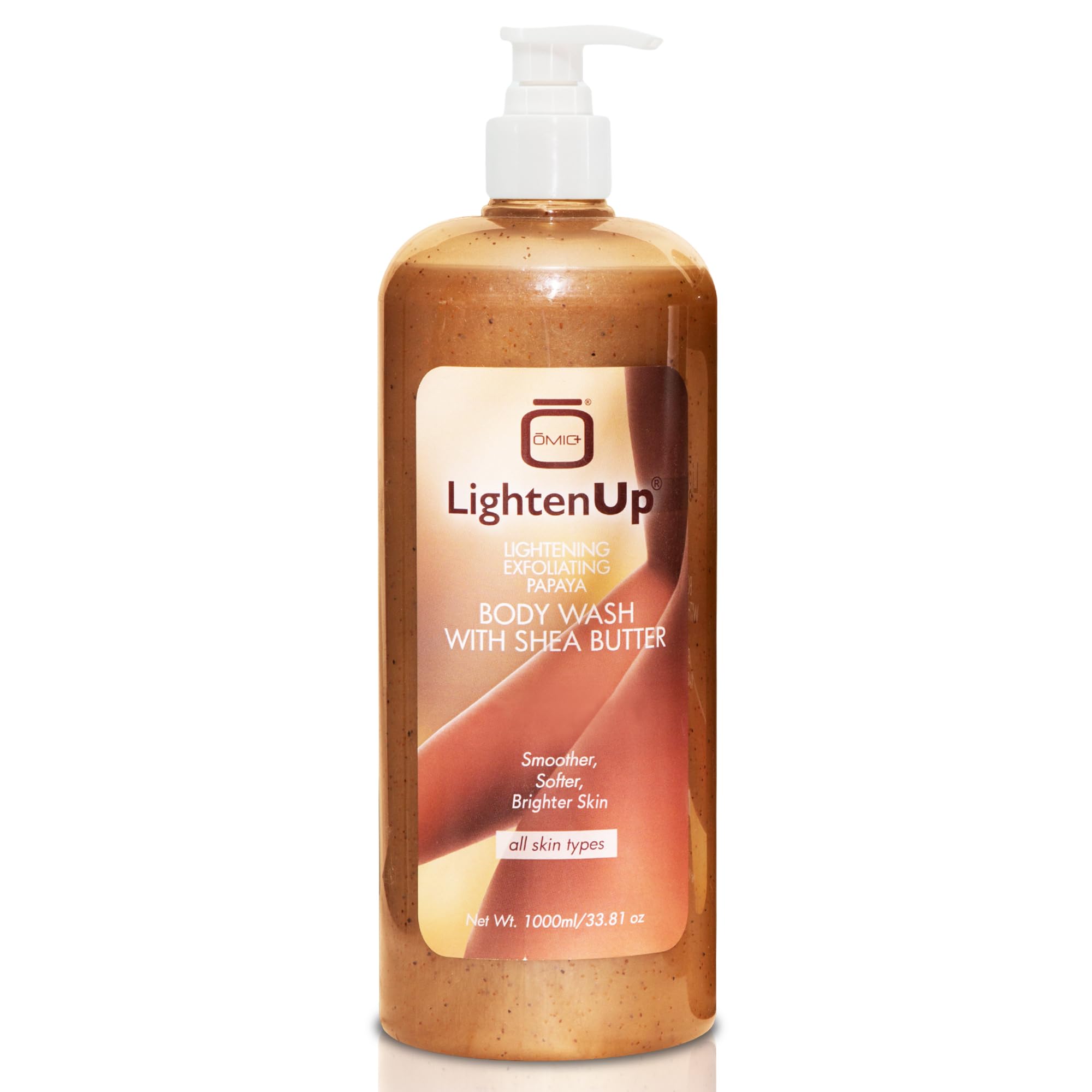 LightenUp Exfoliating Body Wash bottle pour shows easy dispensing for a refreshing shower.
