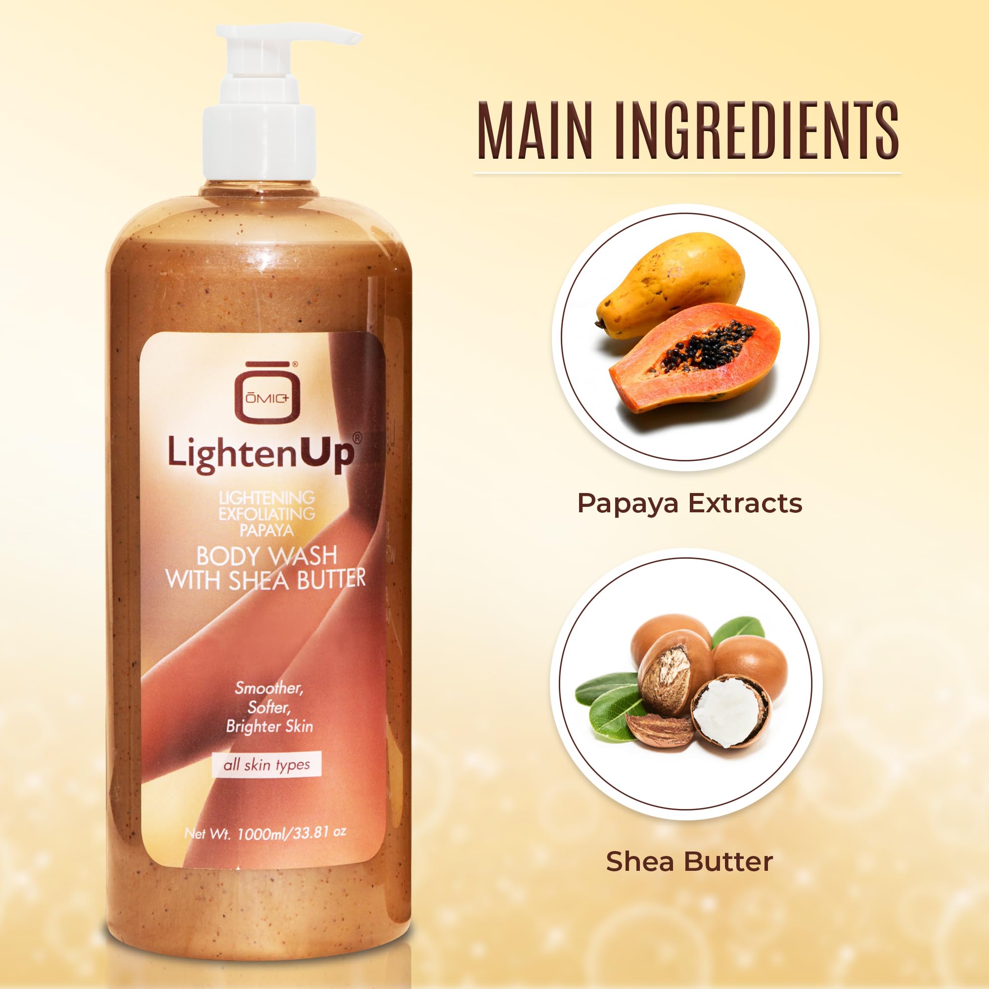 LightenUp Exfoliating Body Wash skin-type display shows versatile care for all skin types.