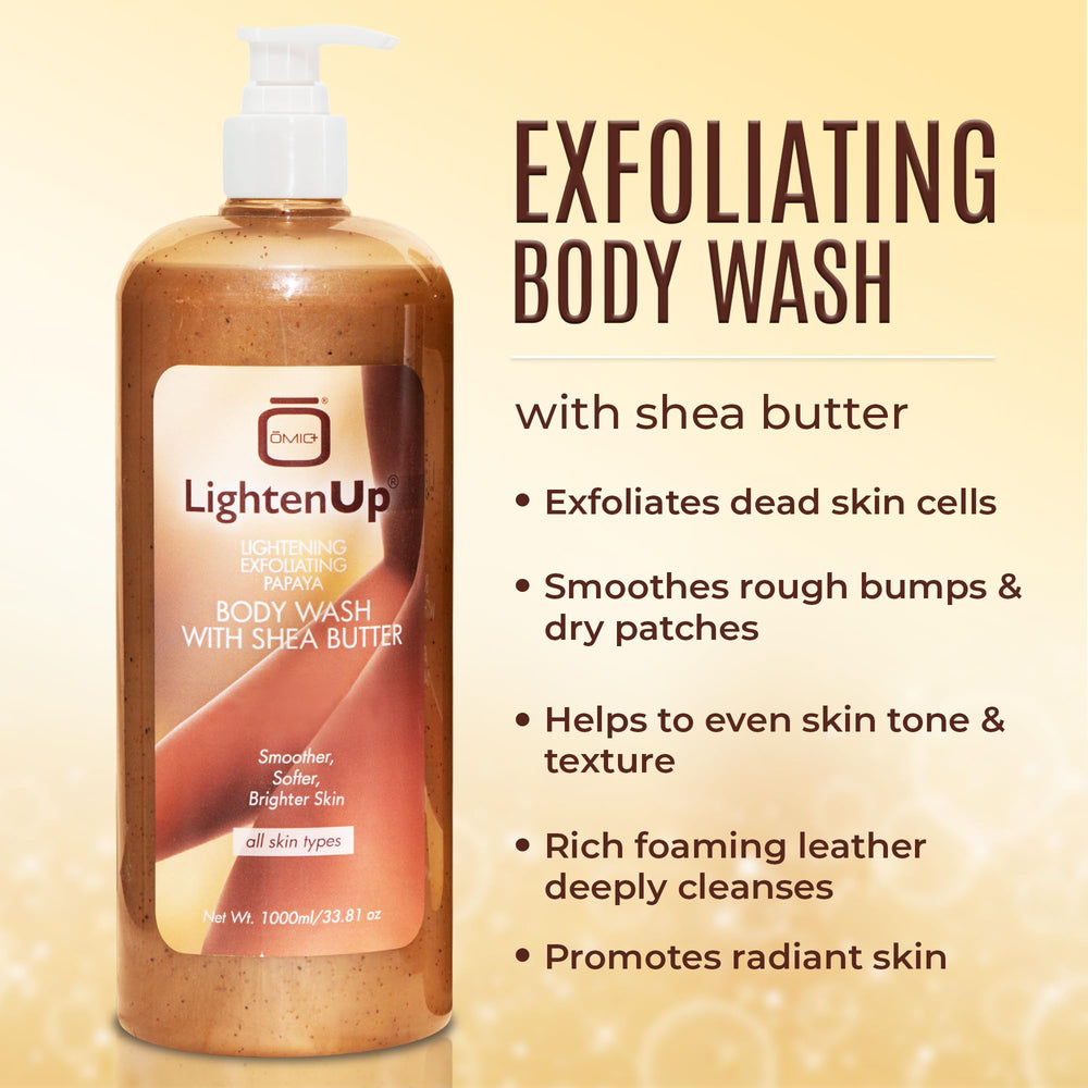 LightenUp Exfoliating Body Wash tropical scent evokes refreshing morning ritual.