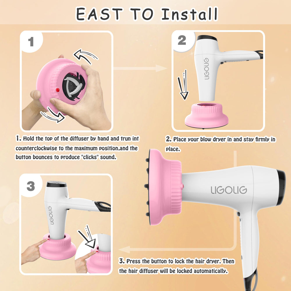 LIGOLIG diffuser for curly hair use demonstrates enhanced curl shape and definition.