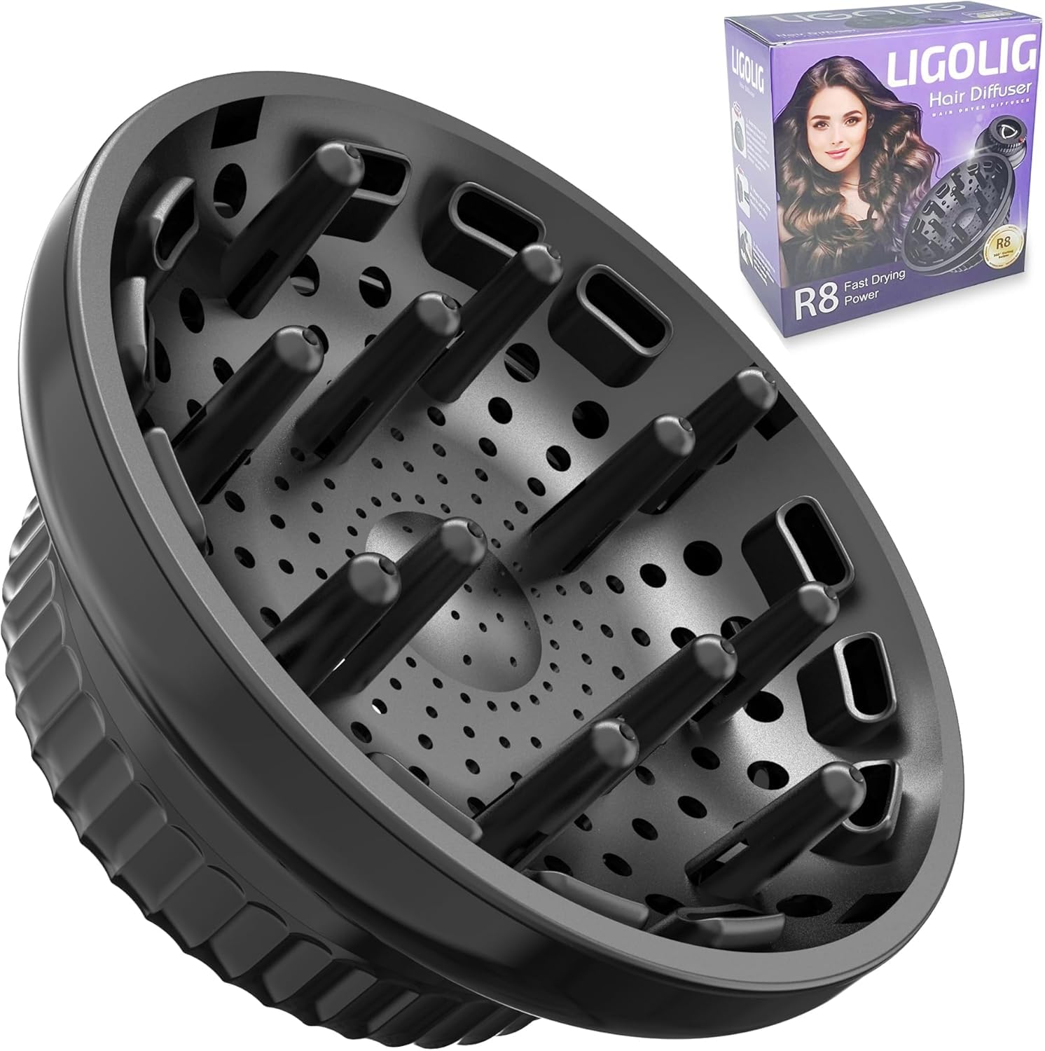 LIGOLIG difusor universal para secador con boquilla 1.4–2.4 pulgadas, mejora definición de rizos