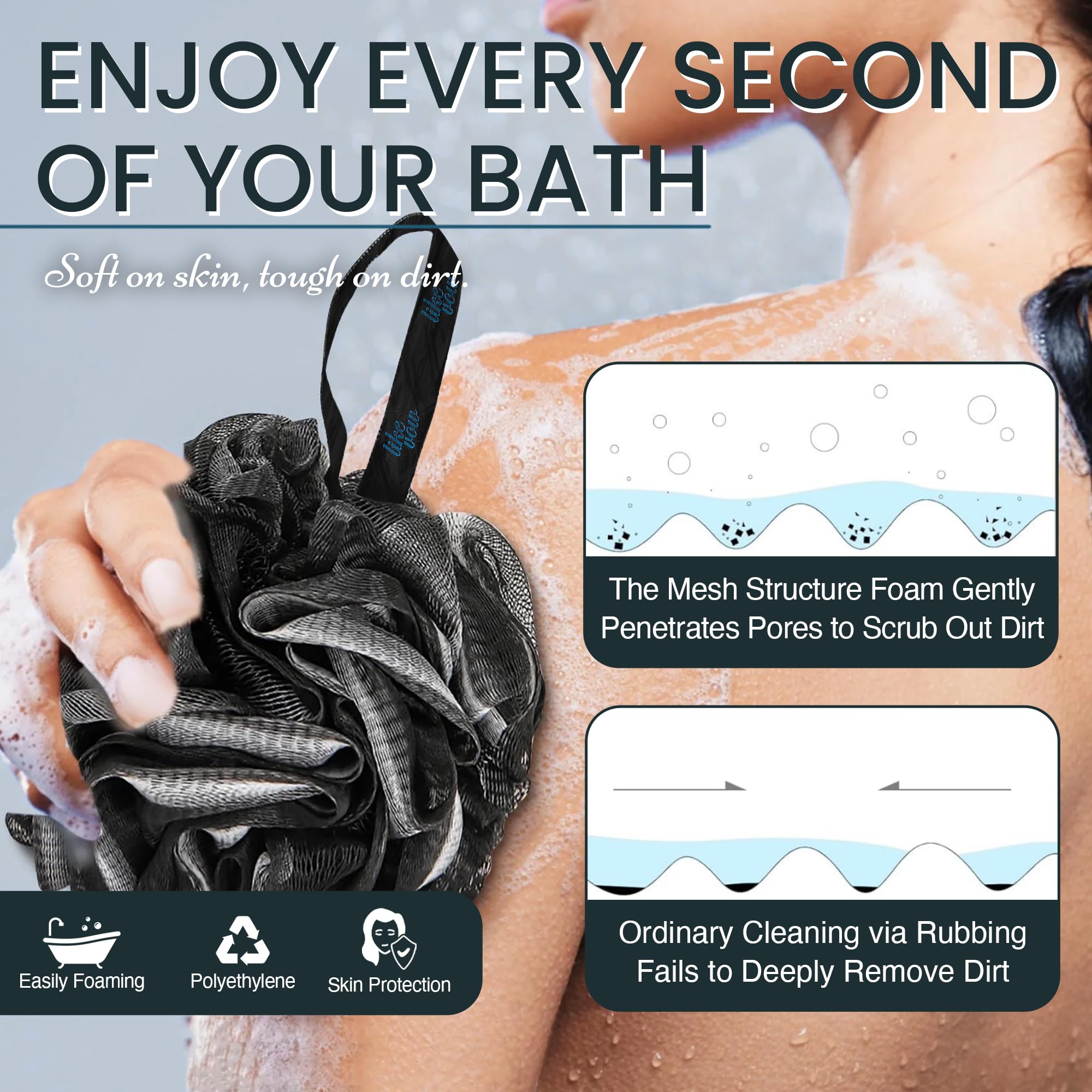 LIKEVOW loofah designed for all skin types from sensitive to normal