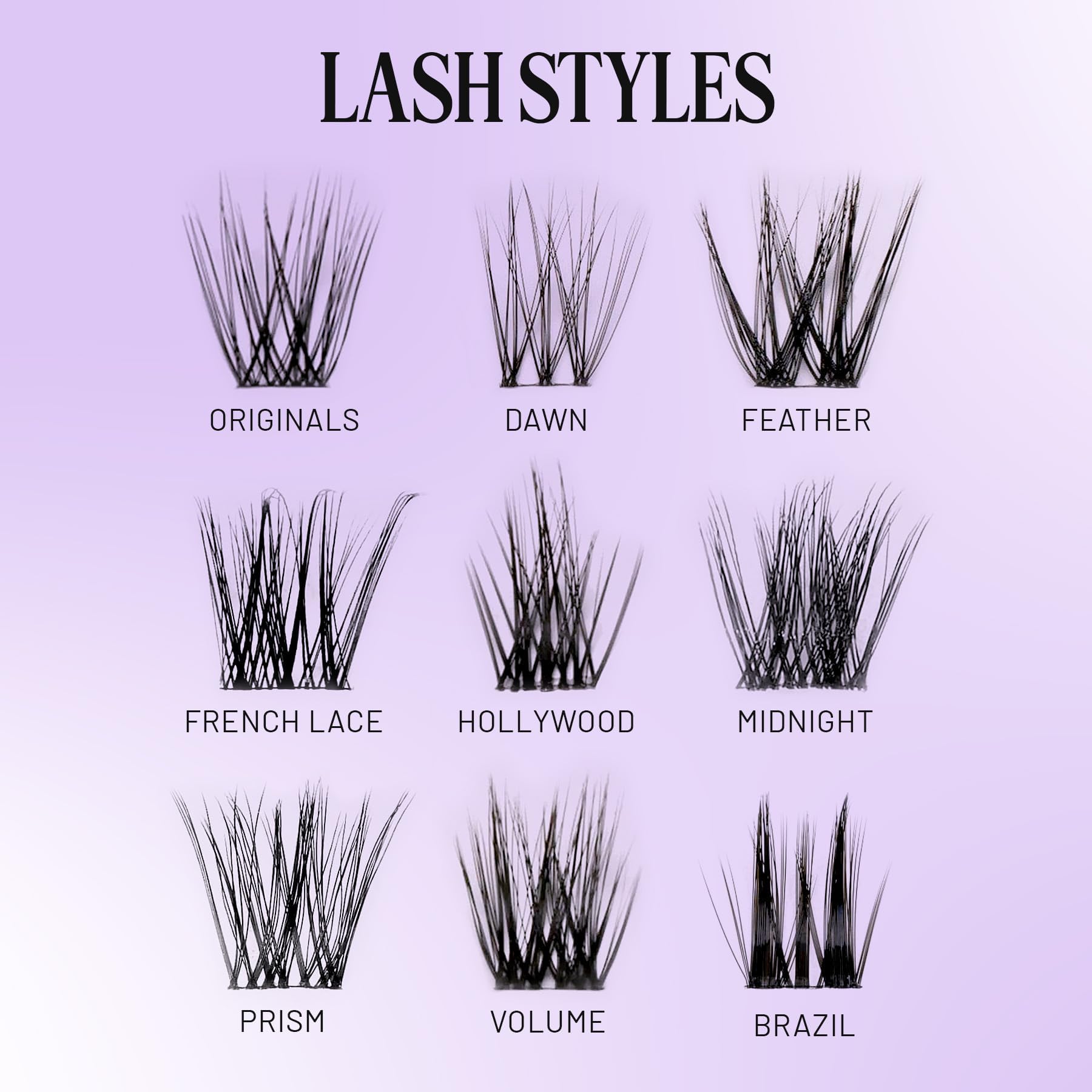 Lilac St Volume Dramatic faux eyelash clusters 14mm mix-and-match for fox-eye looks.