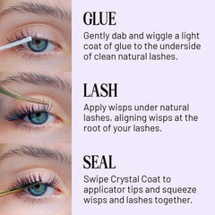 Lilac St Volume Dramatic faux eyelash clusters packaging display emphasizes cruelty-free, vegan options.