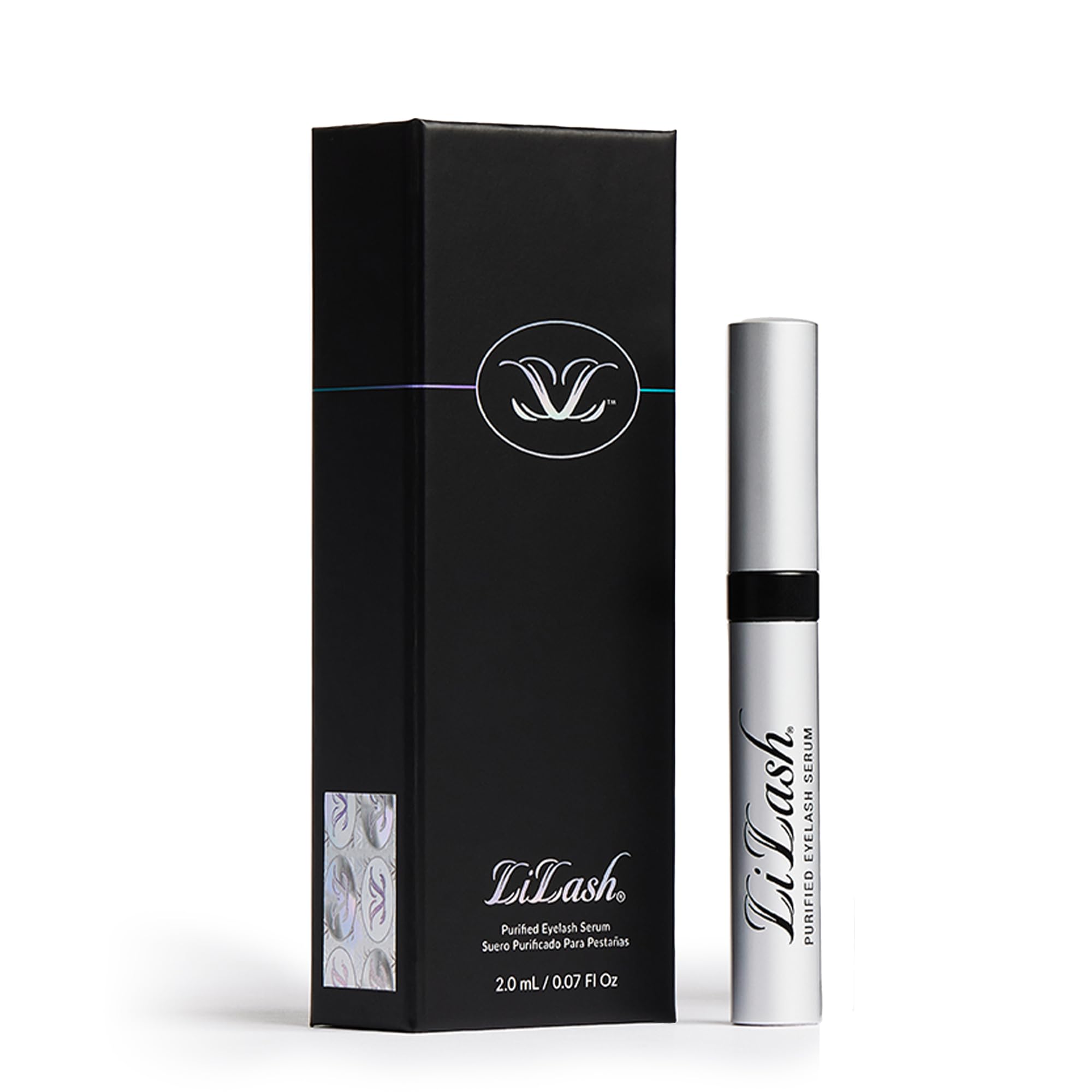 LiLash purified eyelash serum bottle highlighting growth formula for healthier lashes