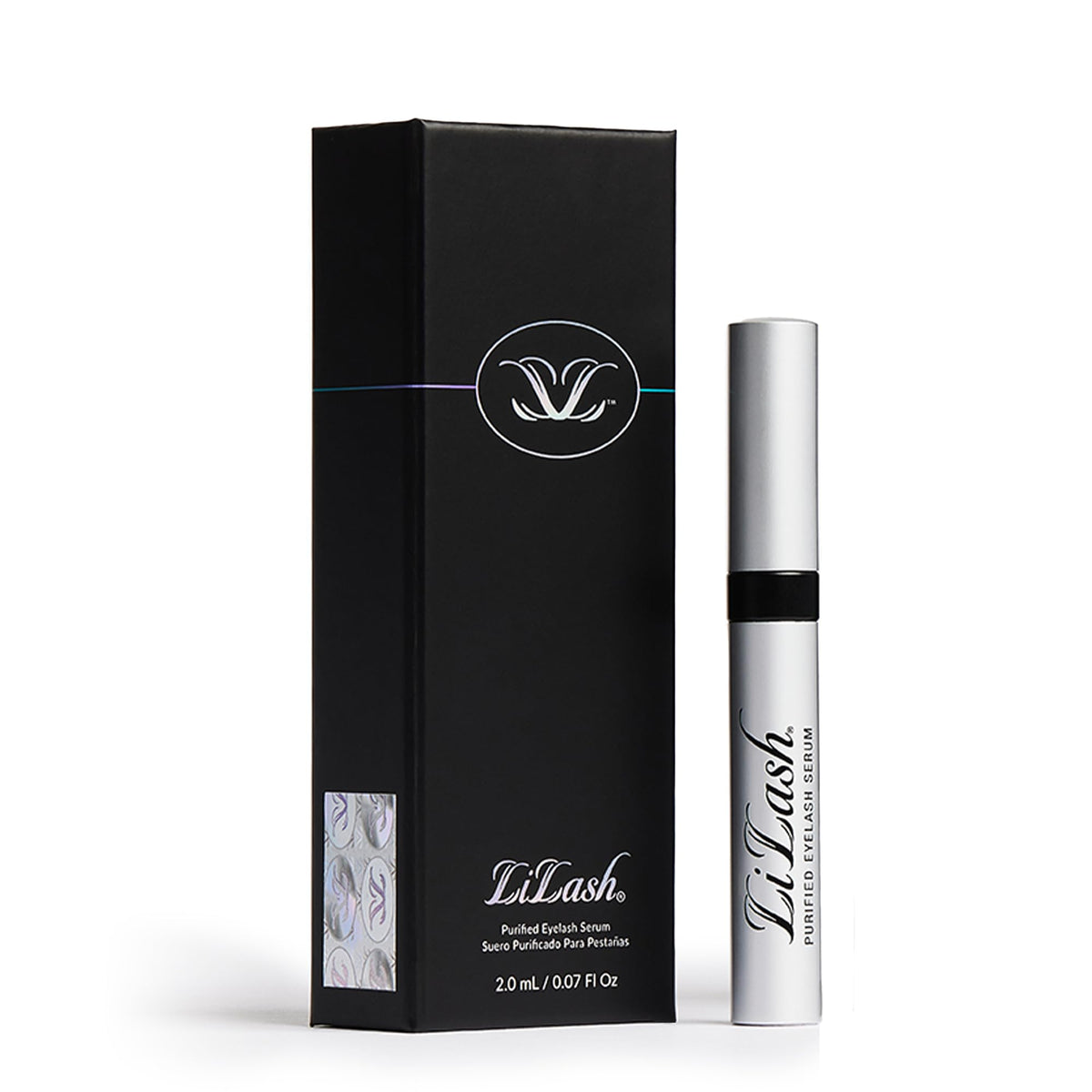 LiLash purified eyelash serum bottle highlighting growth formula for healthier lashes