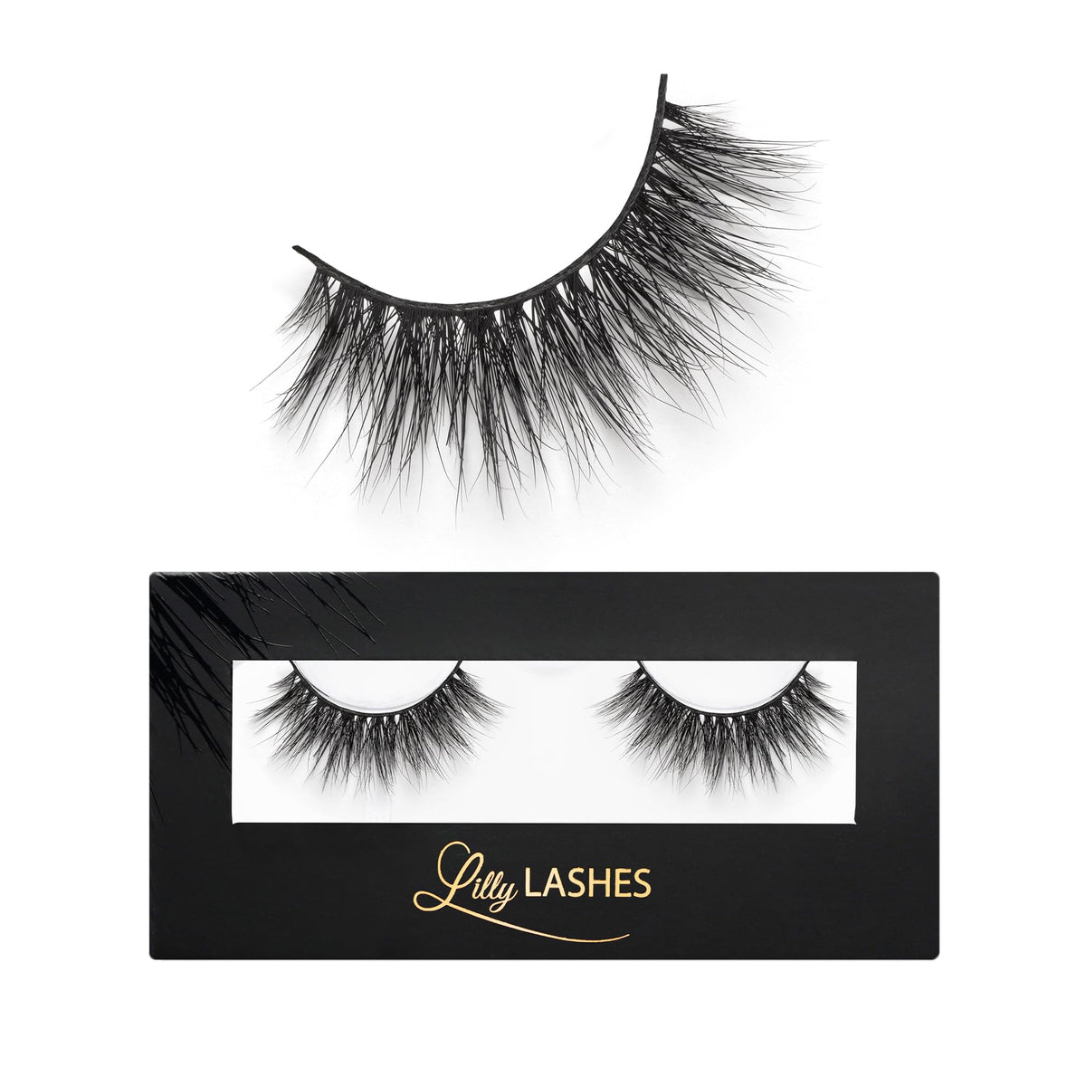 Lilly Lashes 3D Miami faux mink strip shows dramatic volume for bold night-out looks.