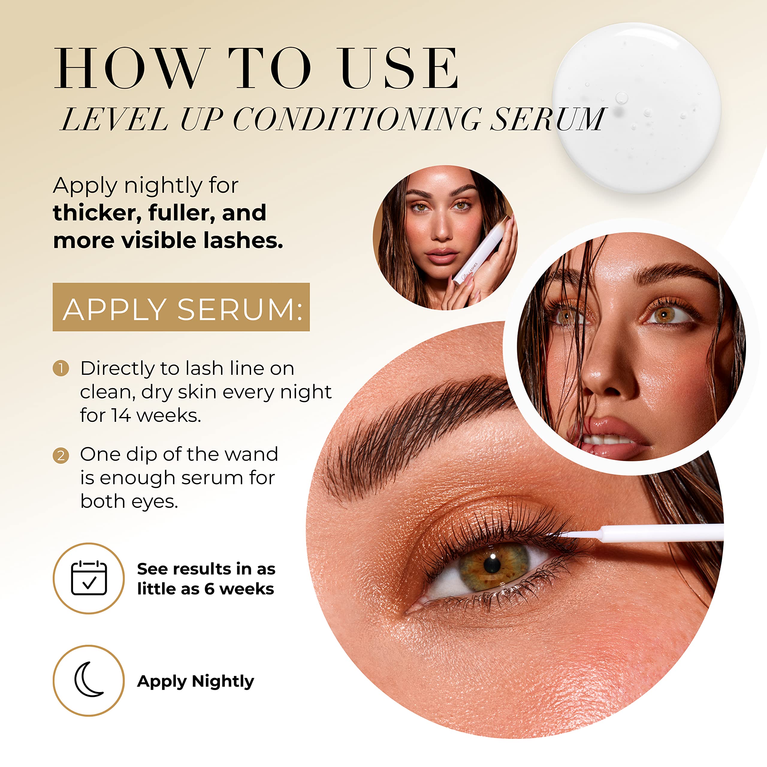 Lilly Lashes Level Up serum texture closeup emphasizing lightweight hydration