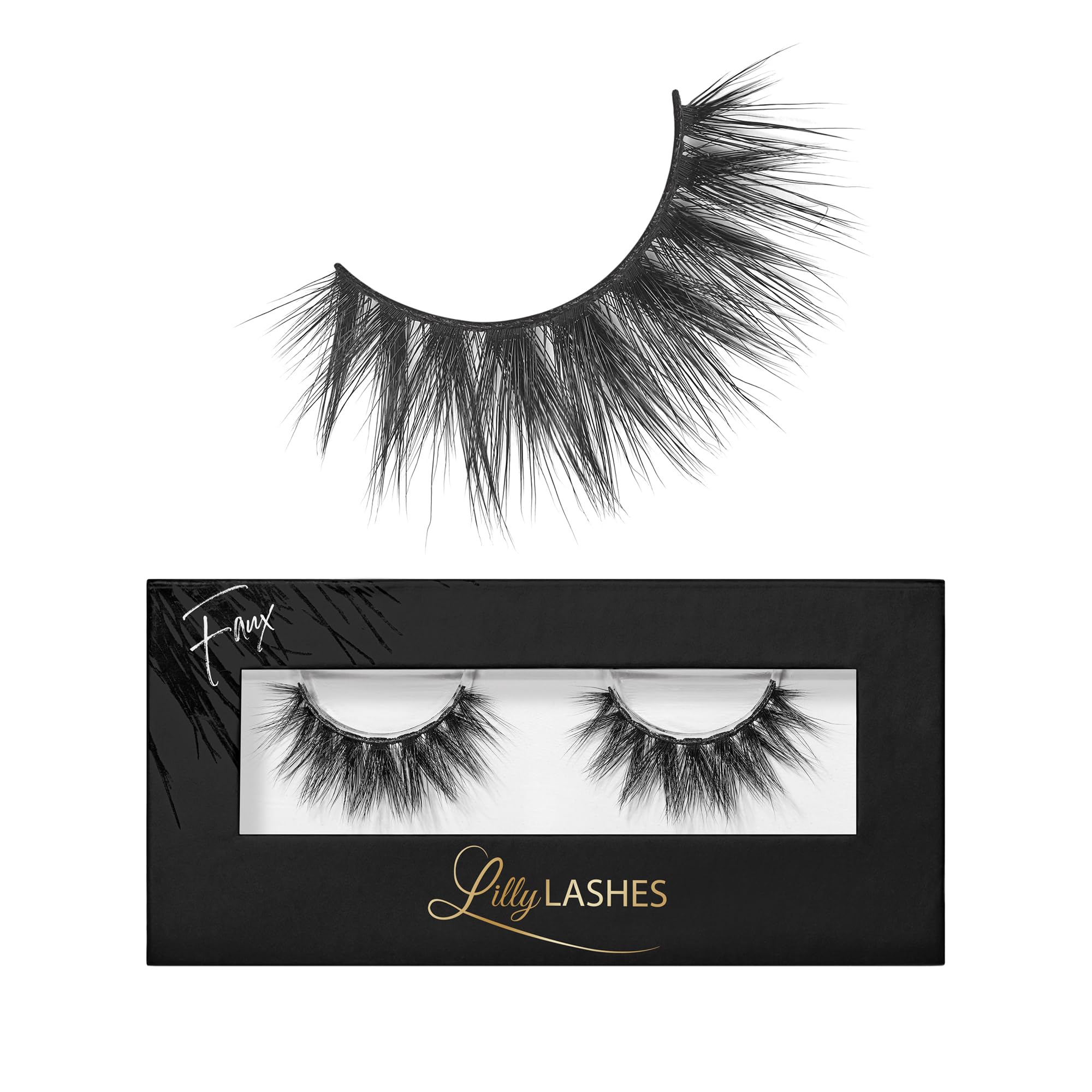 Lilly Lashes Mykonos 3D faux mink strip lashes showcase dramatic volume for evening looks.