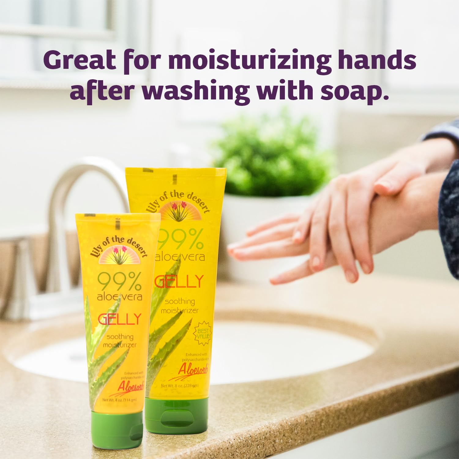 Lily Of The Desert Gelly Moisturizer arm application demonstrates quick cooling relief.