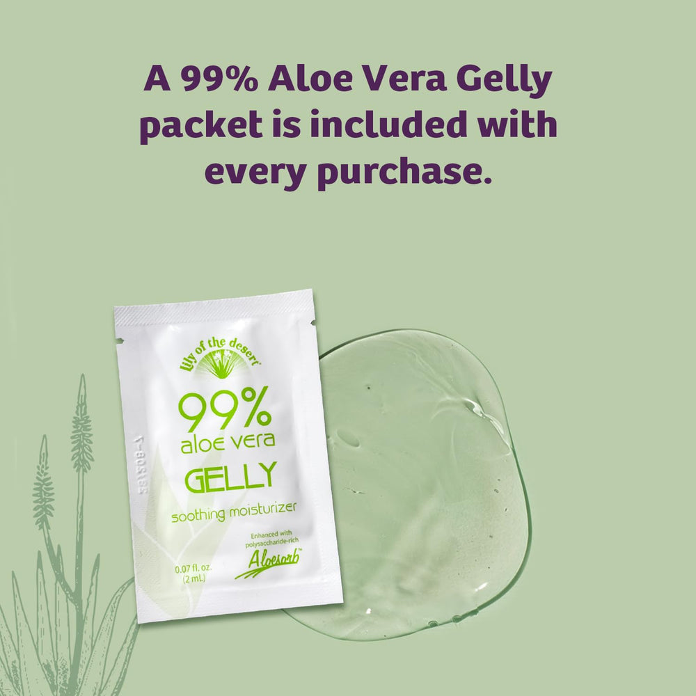 Lily Of The Desert Gelly Moisturizer texture close-up shows smooth, quick-absorbing hydration.