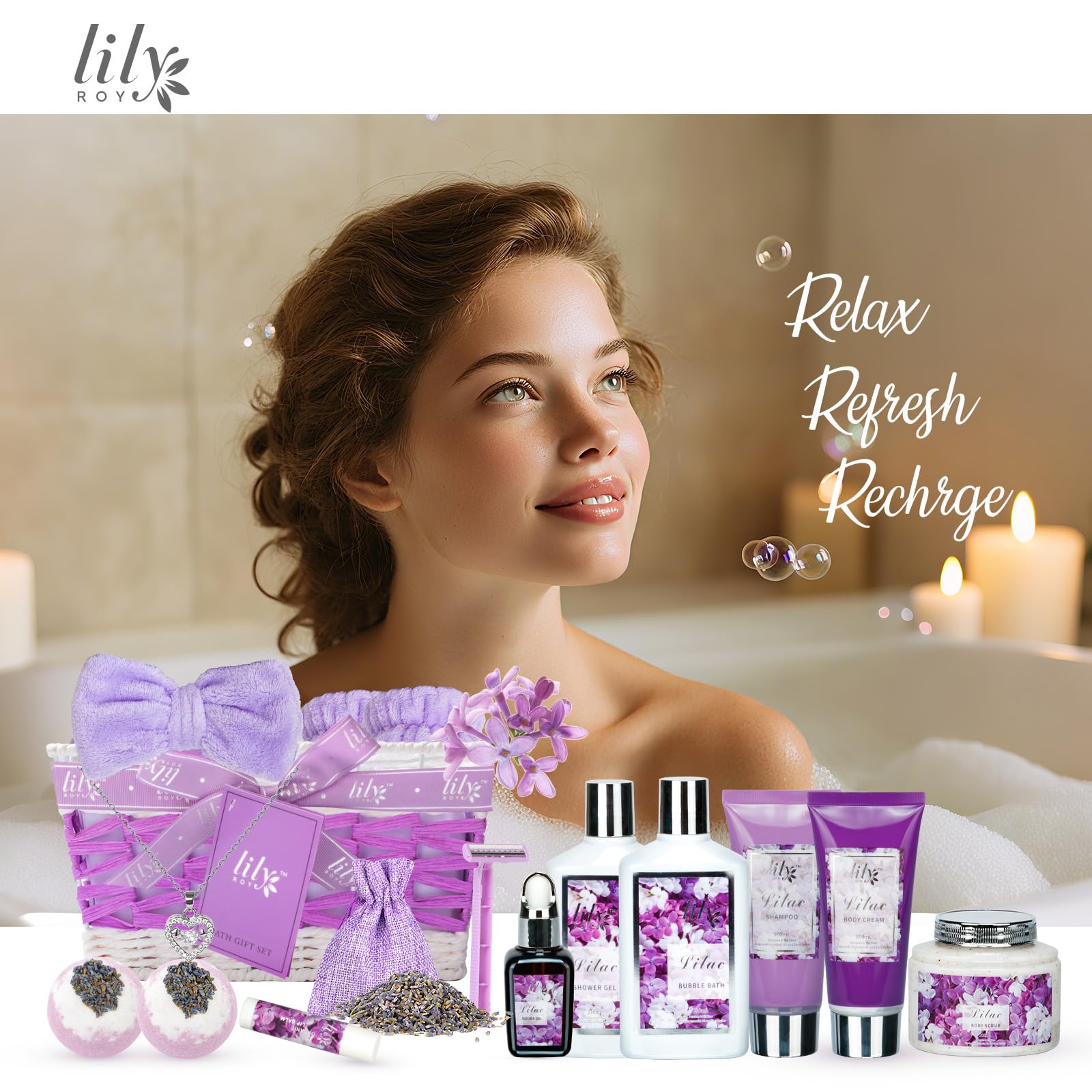 Lily Roy 17pc spa gift set body scrub exfoliates for smoother skin