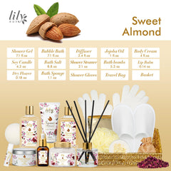 LILY ROY almond body wash bottle, silky lather for dry skin nourishment.