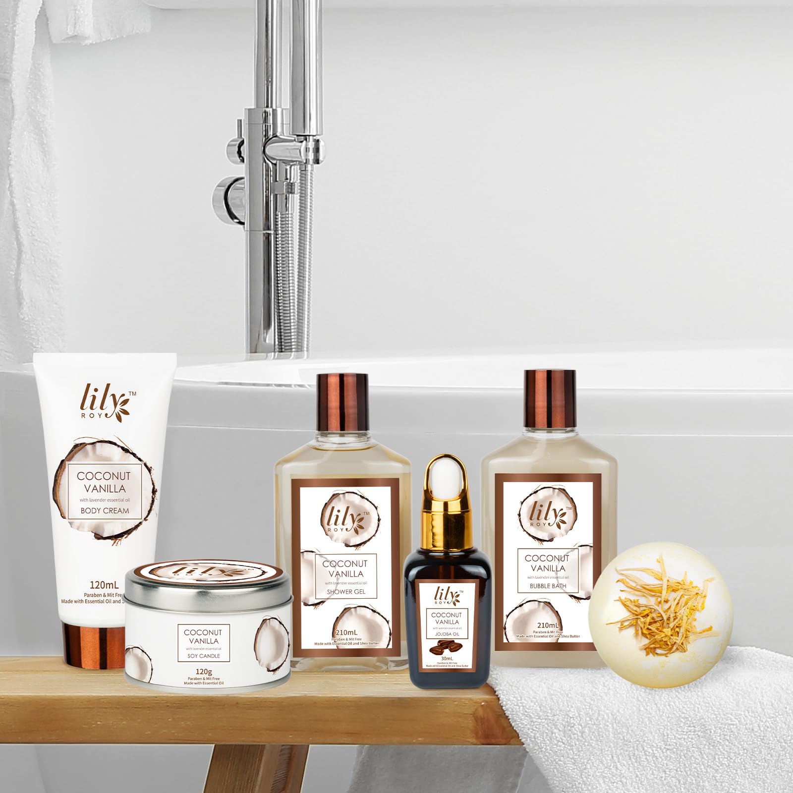 LILY ROY bath bombs and bubbles for relaxing soak rituals.