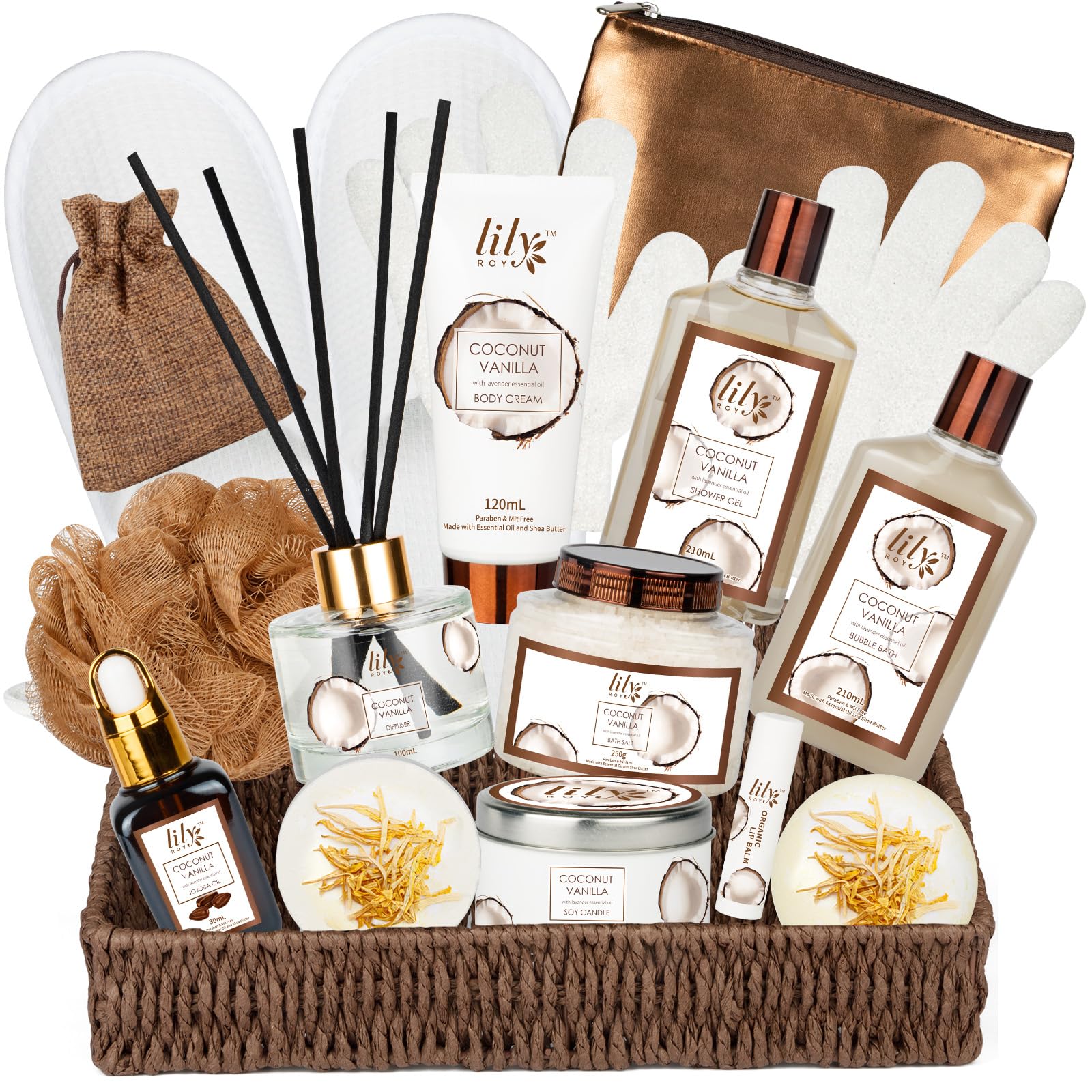 LILY ROY 17-piece bath gift basket for premium at-home spa experiences.