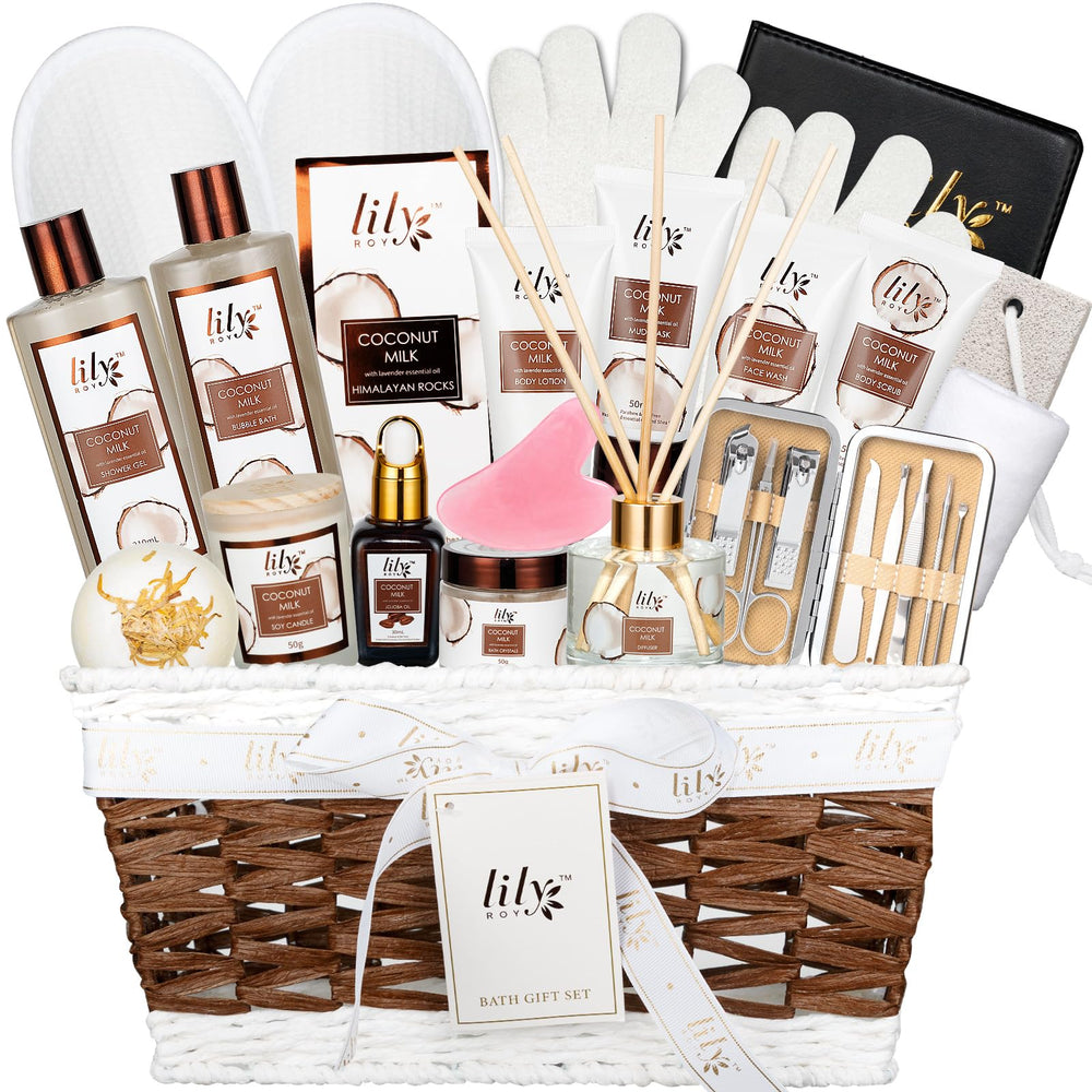 LILY ROY coconut-vanilla spa gift-basket for an at-home pampering ritual