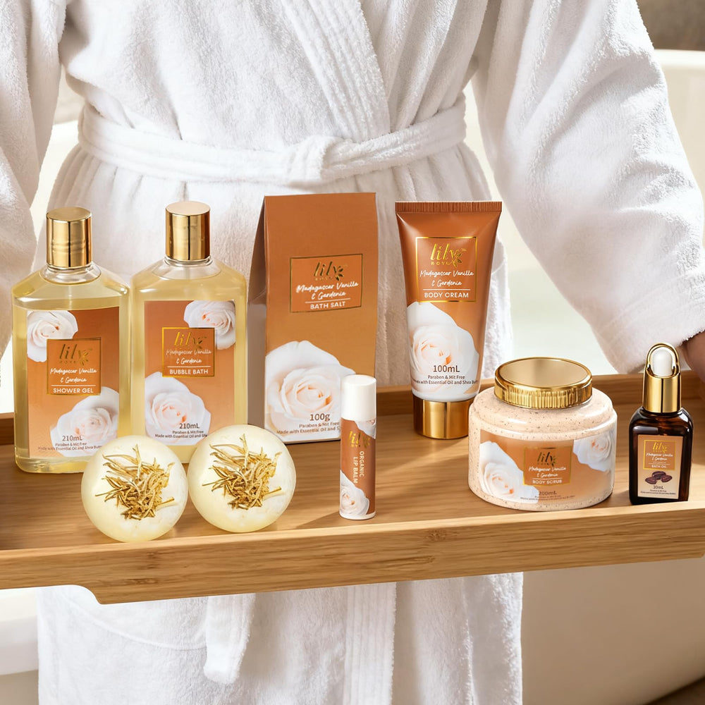 LILY ROY Honey Almond Bath Salt adds mineral-infused relaxation.