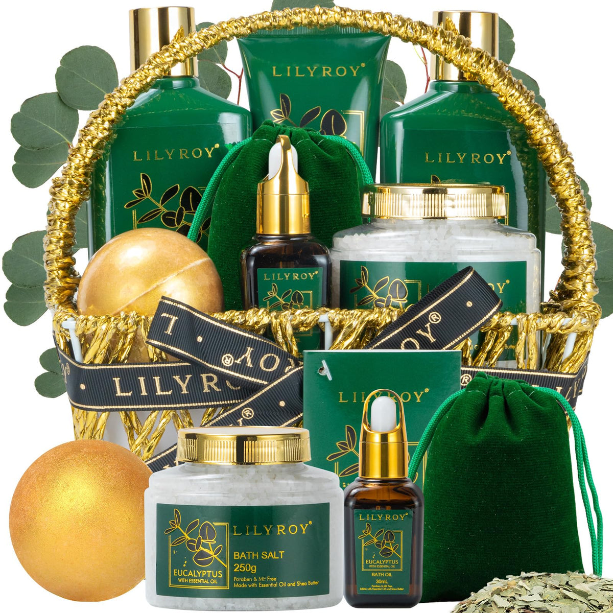 LILY ROY Spa Gift Basket packaging shows a natural, gift-ready presentation