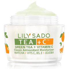 LILY SADO Tea+C moisturizer jar for hydrated, glowing skin.