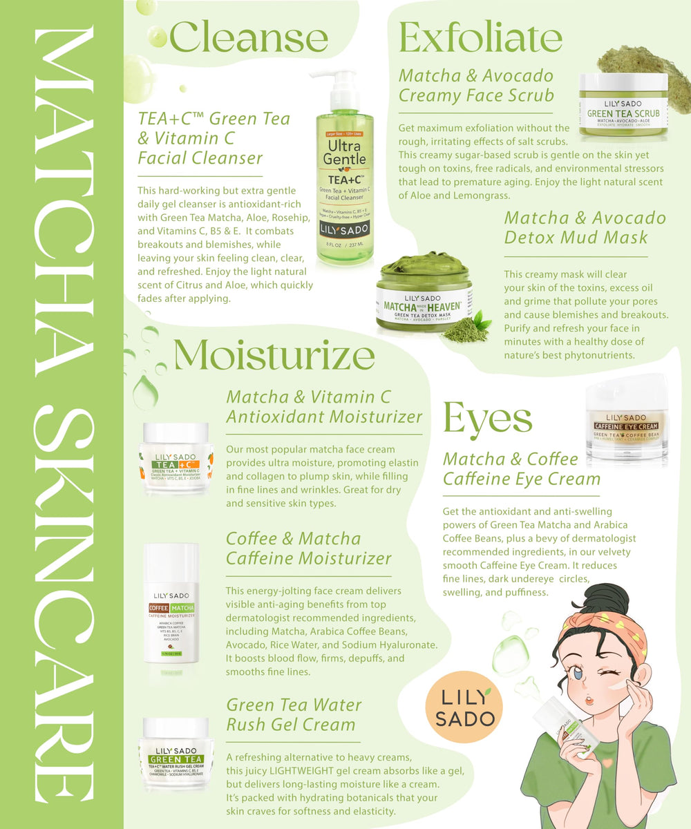 LILY SADO Tea+C vegan formula highlighting clean, plant-based skincare.