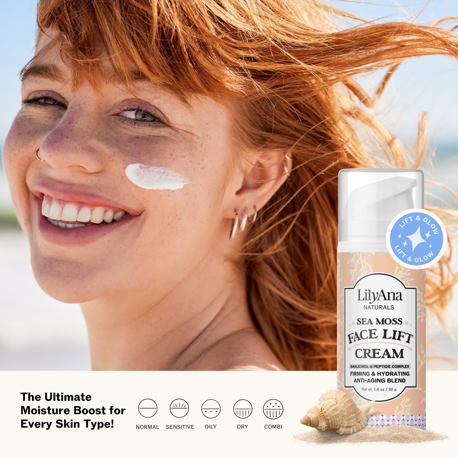 LilyAna Naturals Cream texture close-up conveys rich, non-greasy hydration.