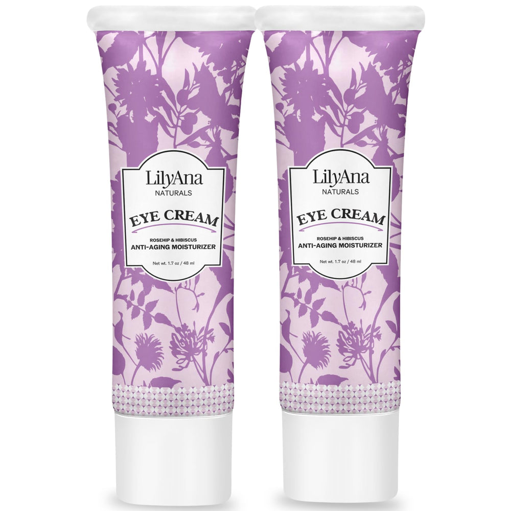 LilyAna Naturals eye cream rosehip bottle delivers deep hydration for delicate under-eye skin.