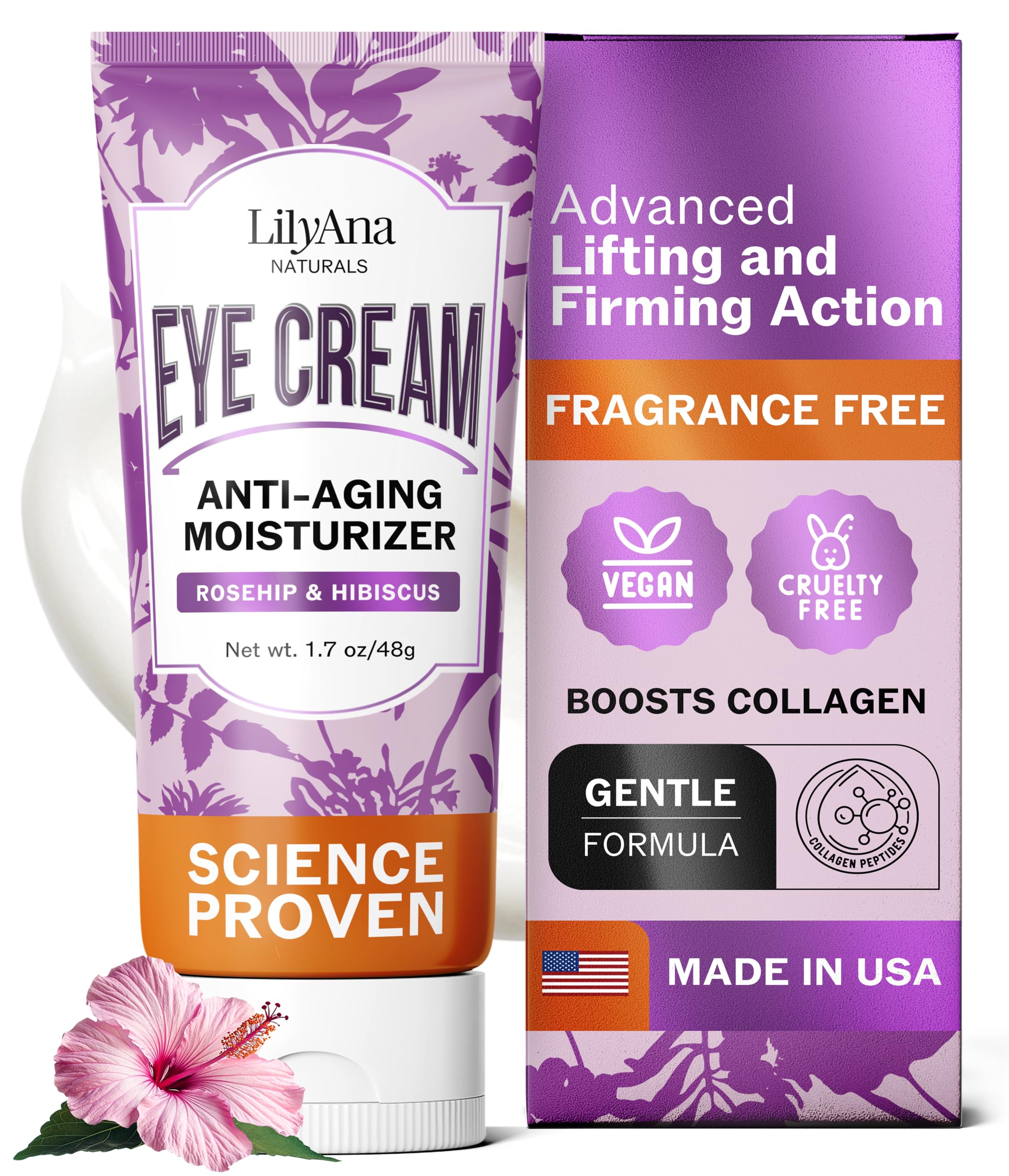 LilyAna Naturals Eye Cream jar close-up showing creamy texture for hydration.