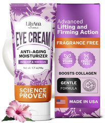 LilyAna Naturals Eye Cream jar close-up showing creamy texture for hydration.