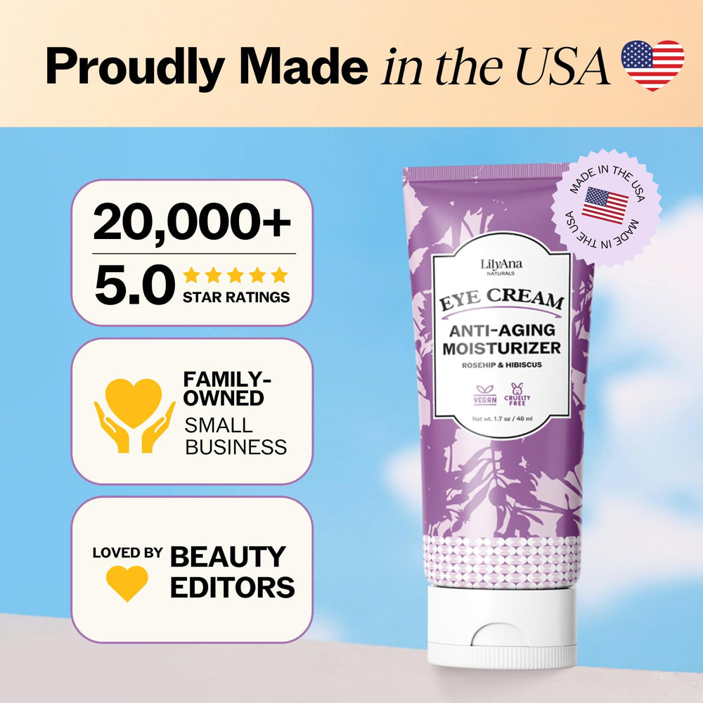 LilyAna Naturals Eye Cream with rosehip and hibiscus botanical complex.