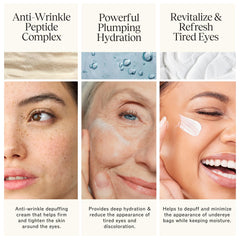 LilyAna Naturals caffeine eye cream tube shows brightening effect for tired-looking eyes.