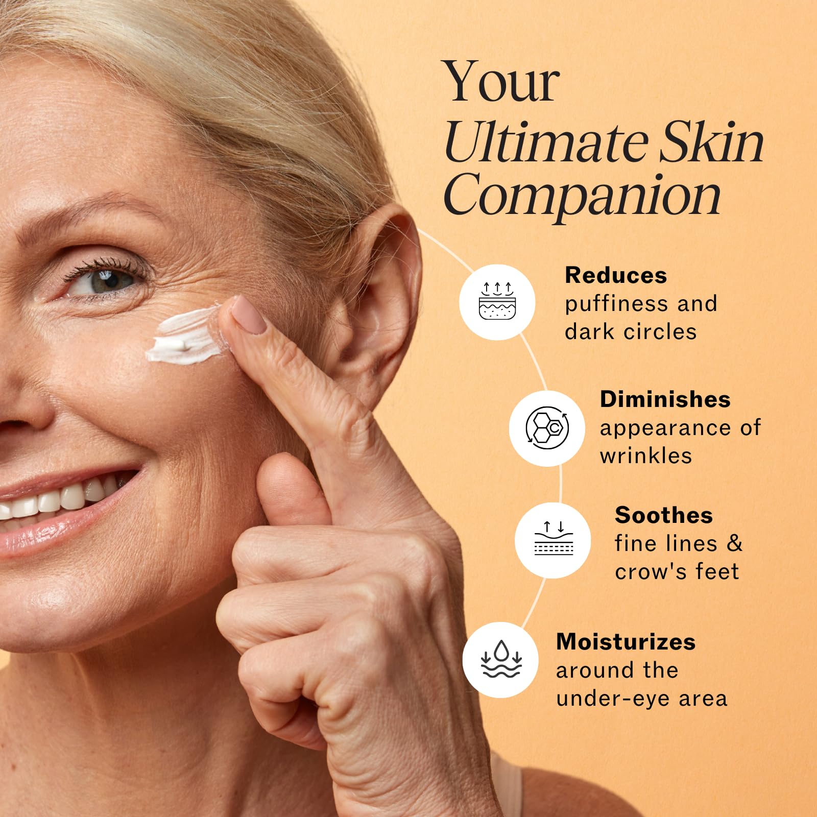 LilyAna Naturals eye cream with rosehip-hibiscus complex shown for discoloration reduction.