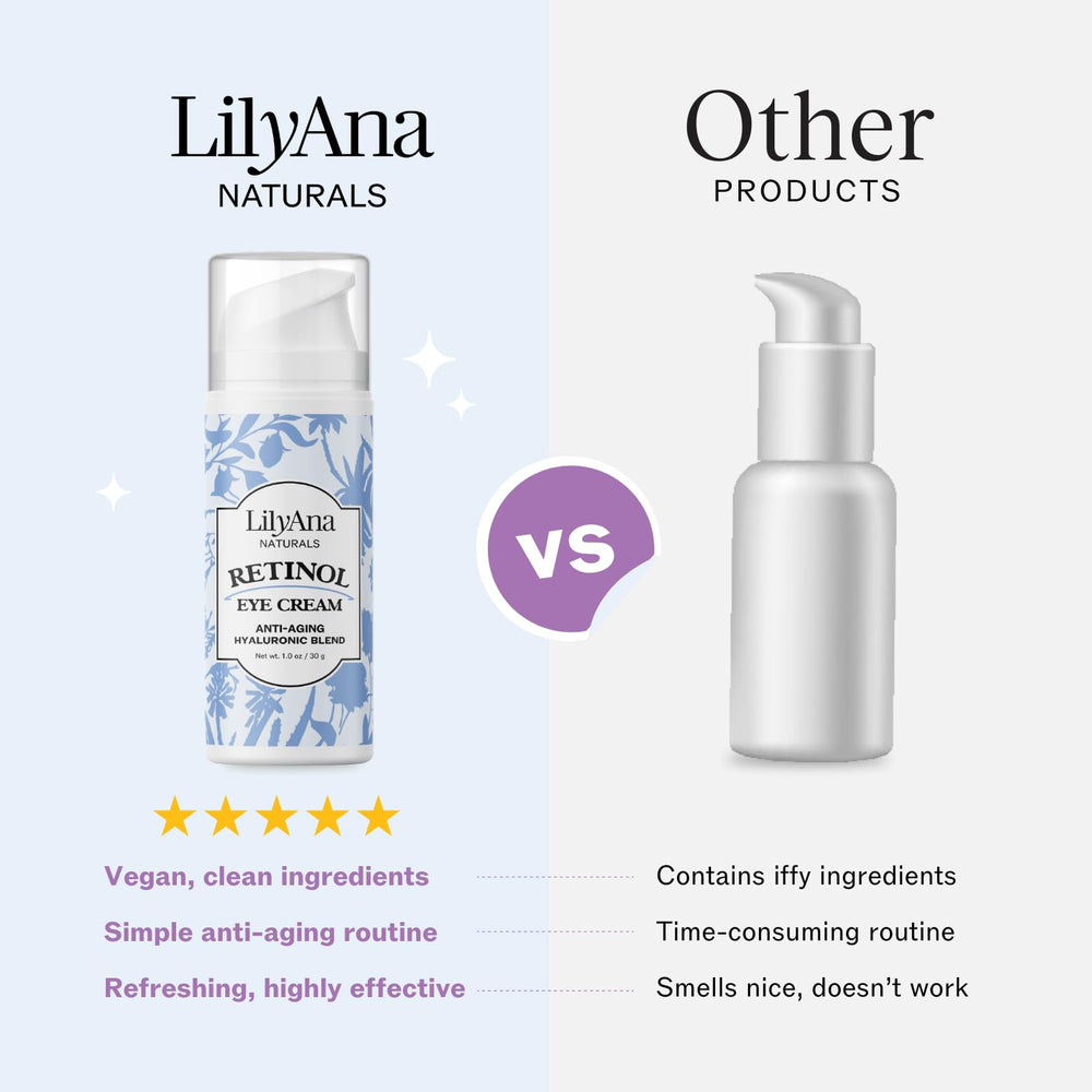 LilyAna Naturals eye cream under-eye application demonstrates smoothing and brightening use.