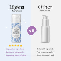 LilyAna Naturals eye cream under-eye application demonstrates smoothing and brightening use.