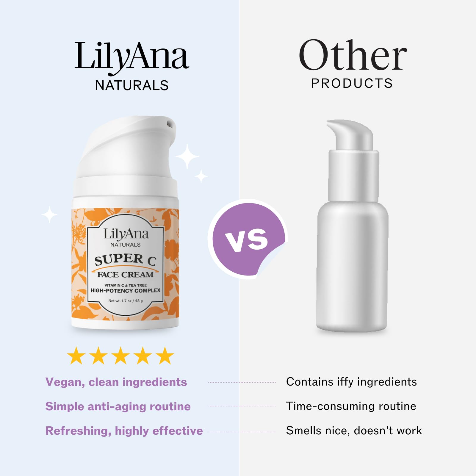 LilyAna Naturals face-neck cream texture closeup shows featherweight formula ideal for all skin types.