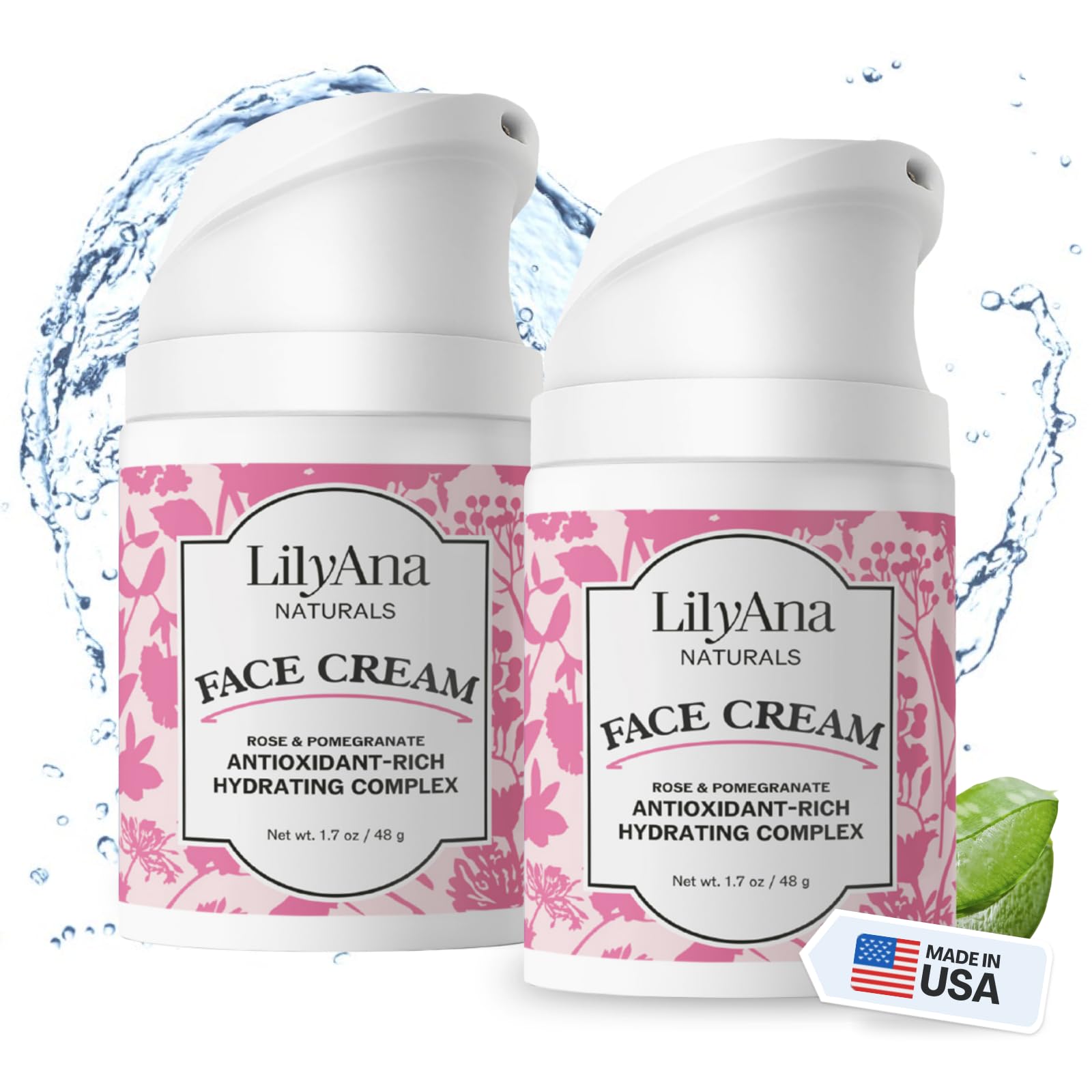 LilyAna Naturals face-neck moisturizer bottle offering lightweight hydration for daily use.