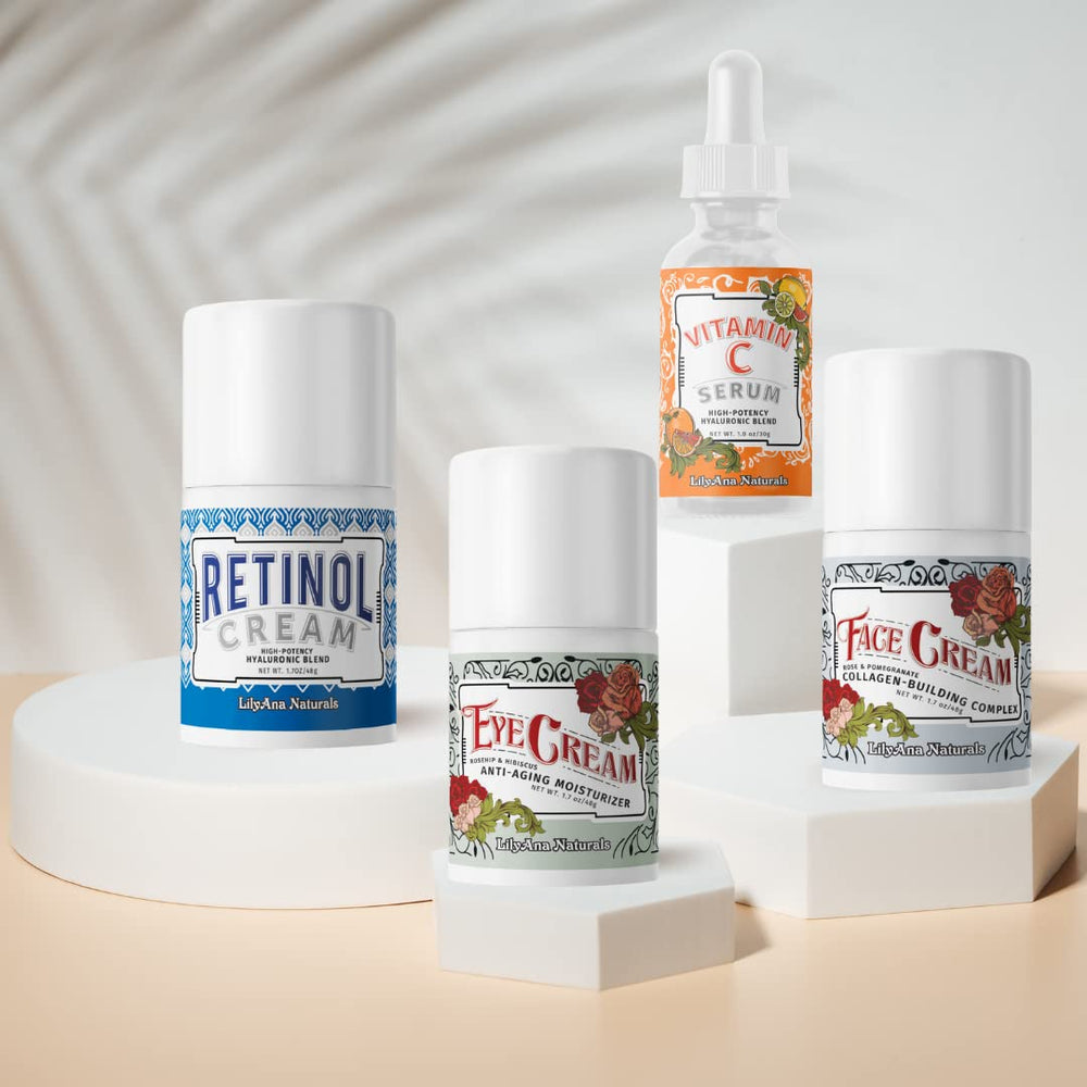 LilyAna Naturals gift set eye cream tube illustrates cooling under-eye care.