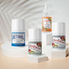 LilyAna Naturals gift set eye cream tube illustrates cooling under-eye care.