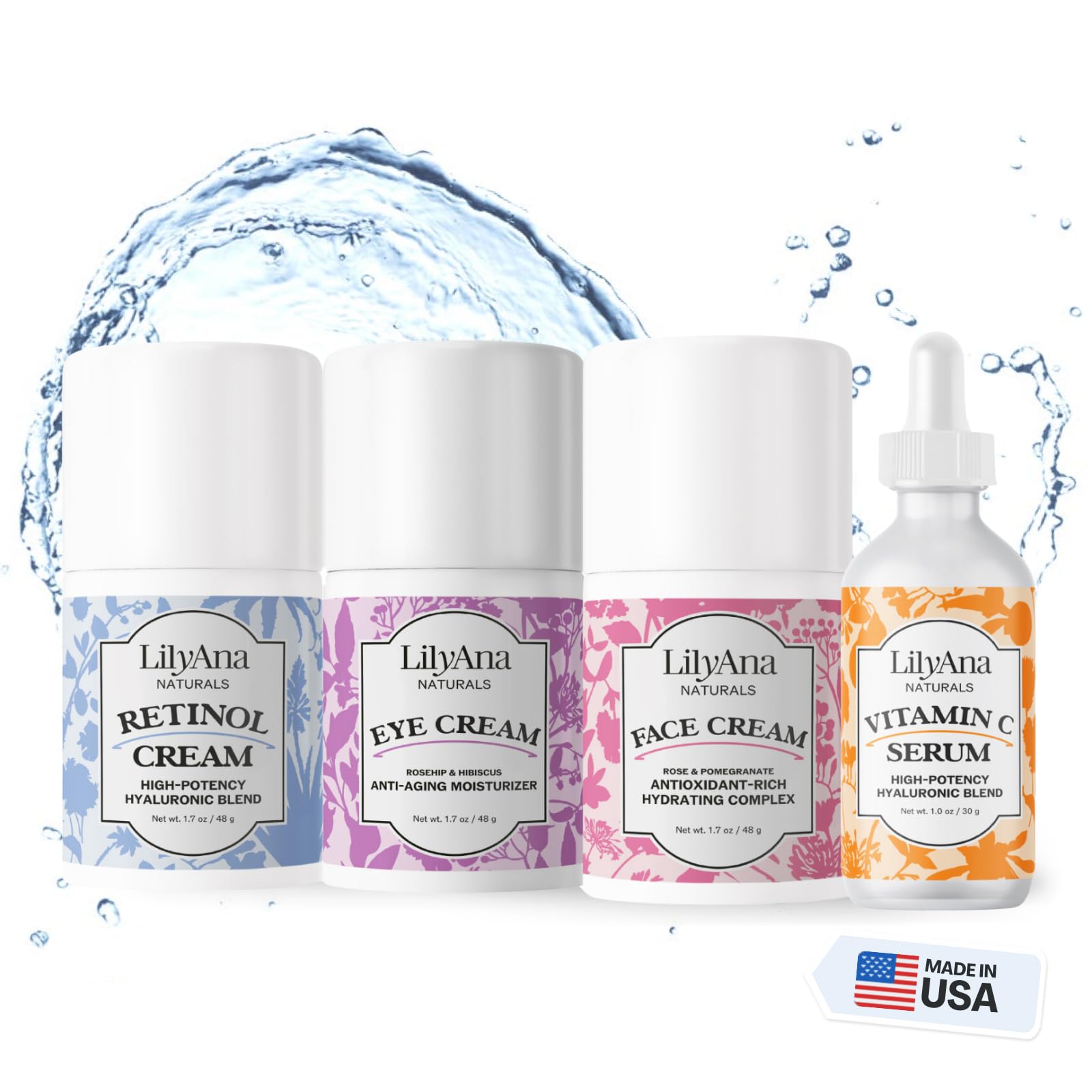 LilyAna Naturals gift set retinol cream bottle highlights a nourishing night routine.