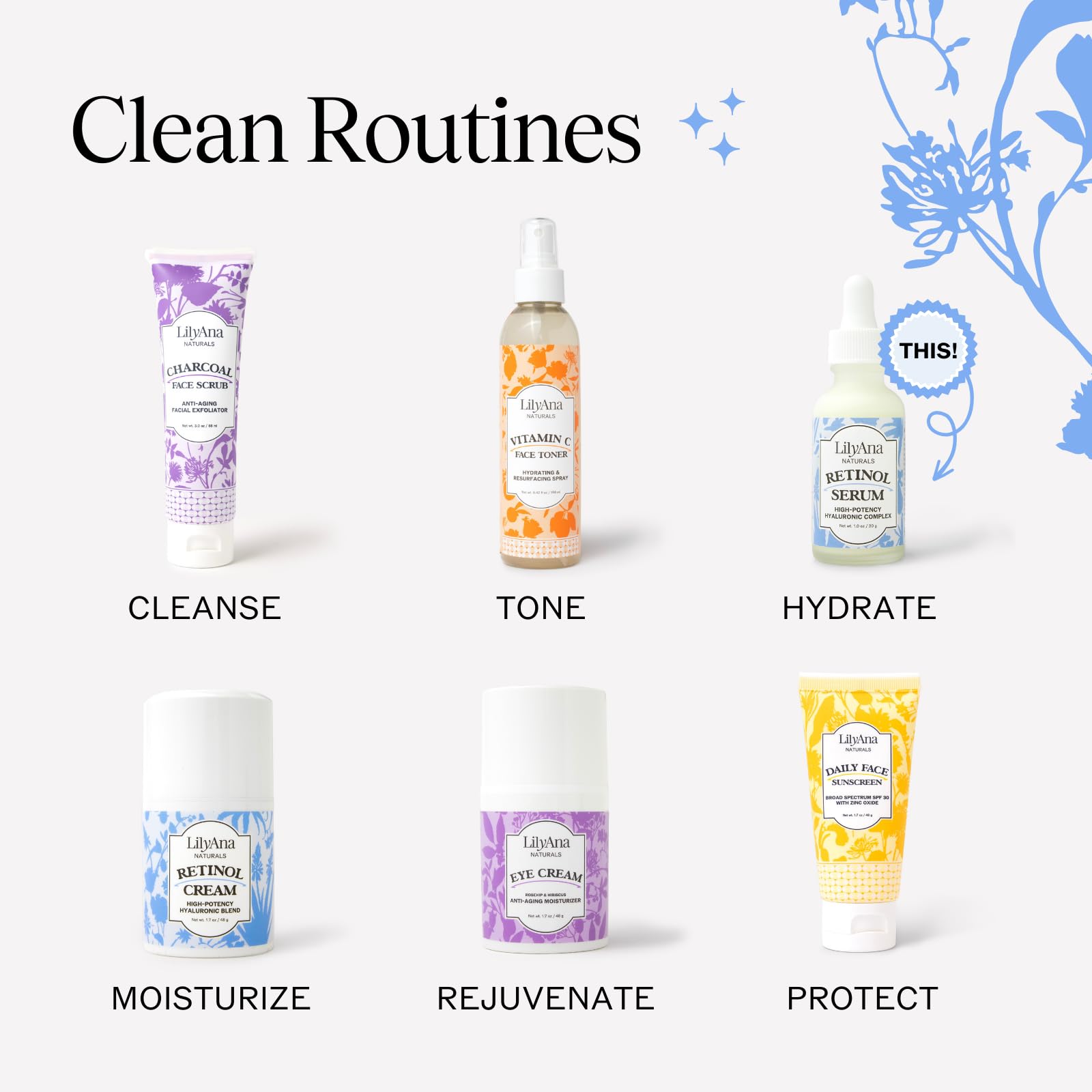 LilyAna Naturals Retinol Serum application routine scene shows simple nightly use
