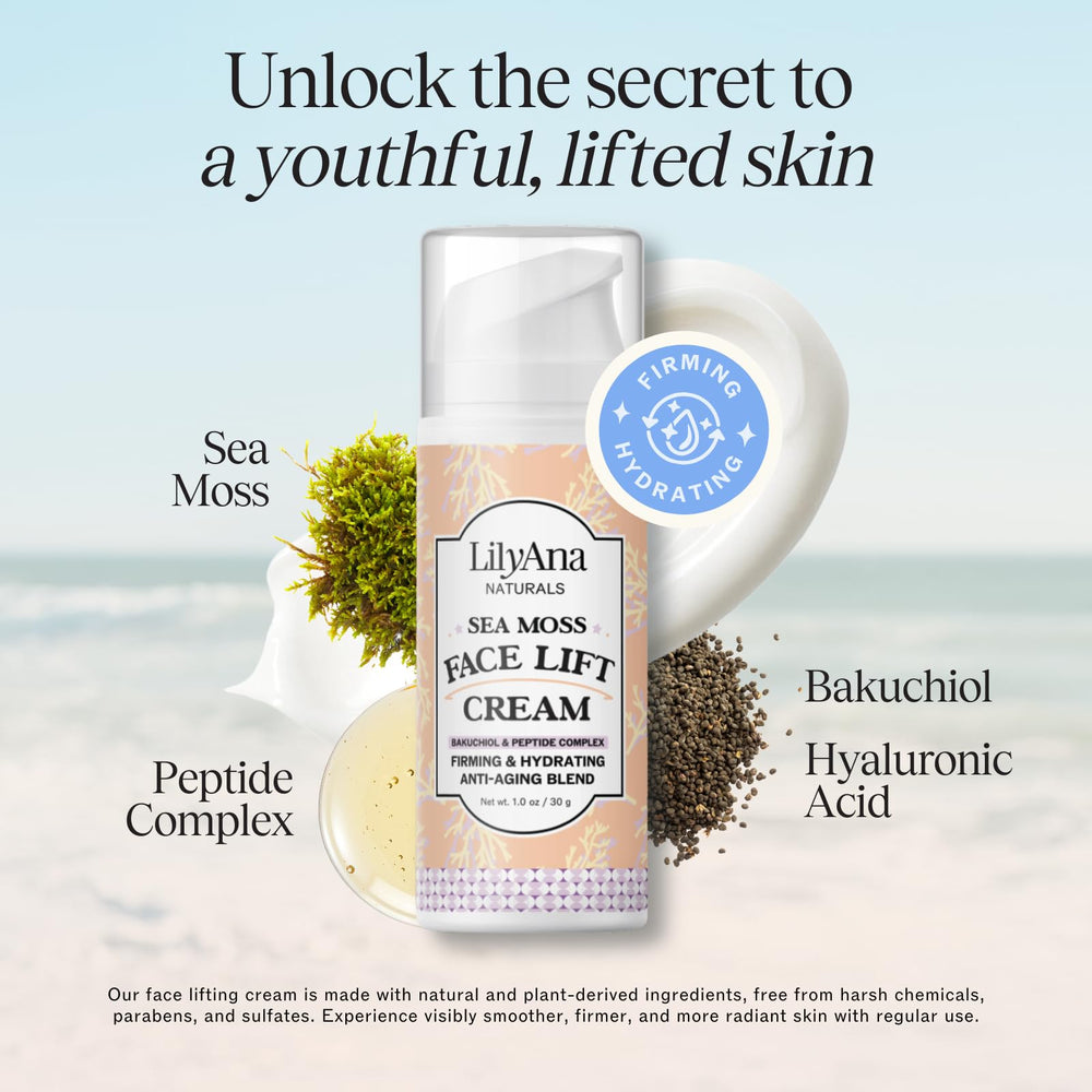 LilyAna Naturals Peptide Complex image shows skin-firming action and improved texture.