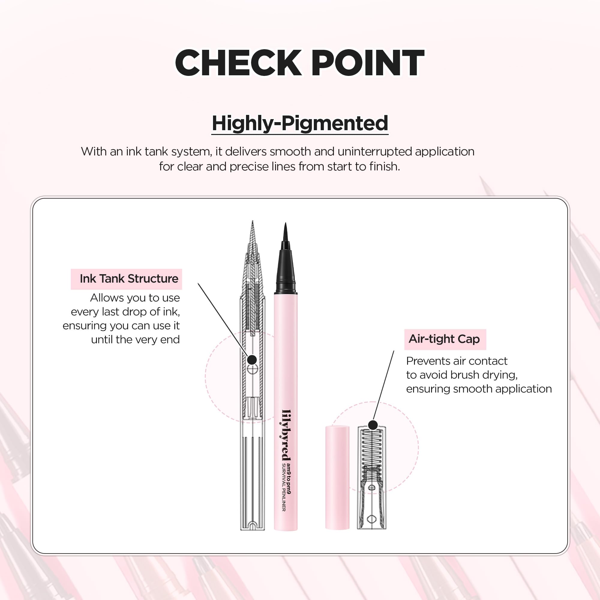 lilybyred AM9 to PM9 Survival Penliner application stroke demonstrates precise line control