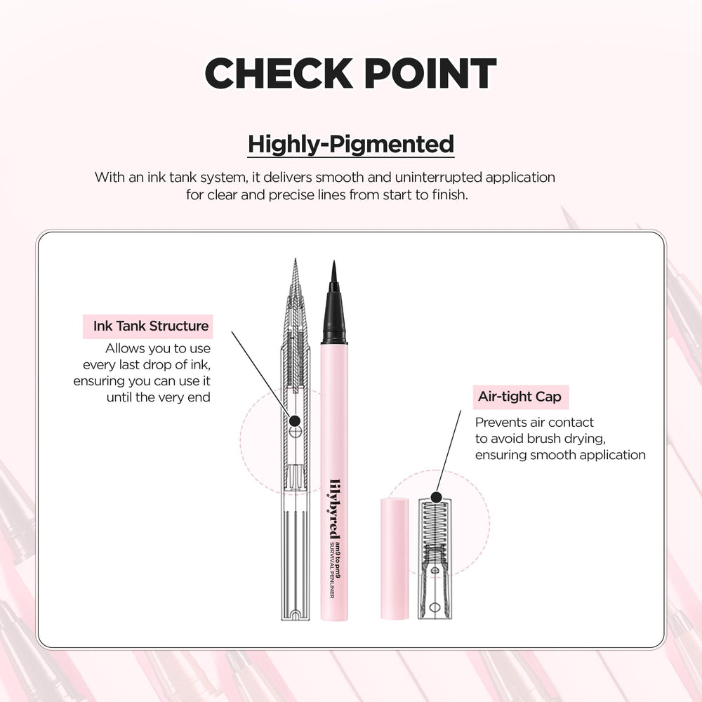 lilybyred AM9 to PM9 Survival Penliner application stroke demonstrates precise line control