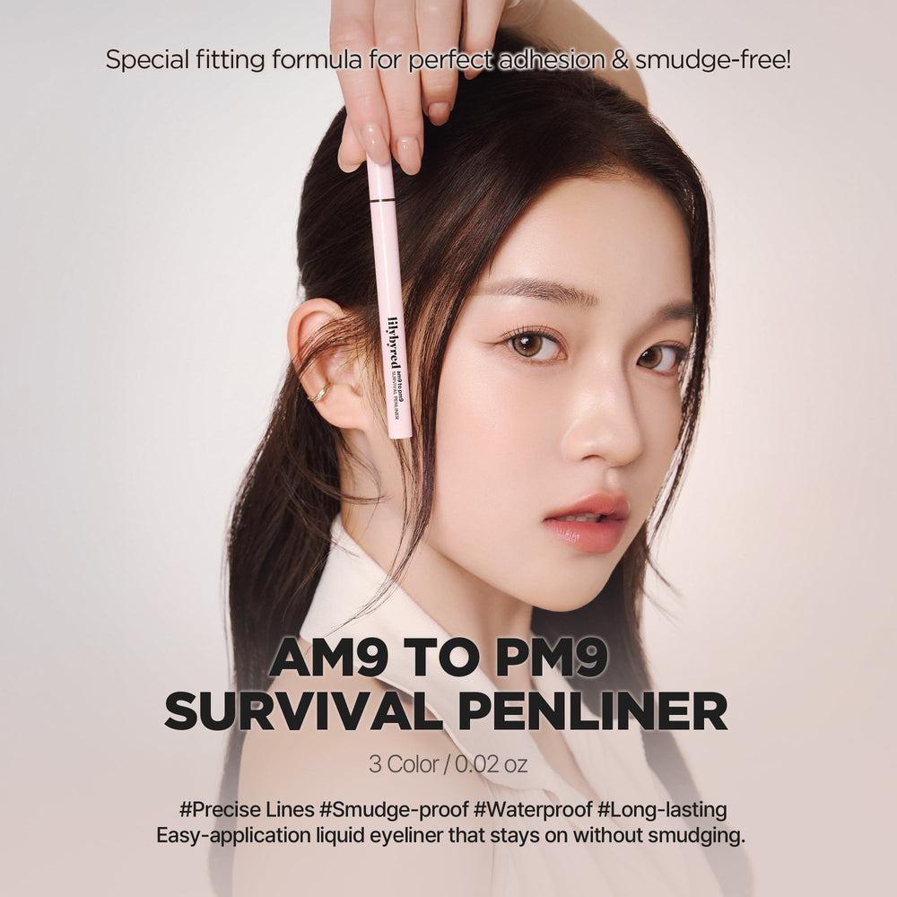 lilybyred AM9 to PM9 Survival Penliner tip closeup shows 0.1mm ultra-fine brush precision