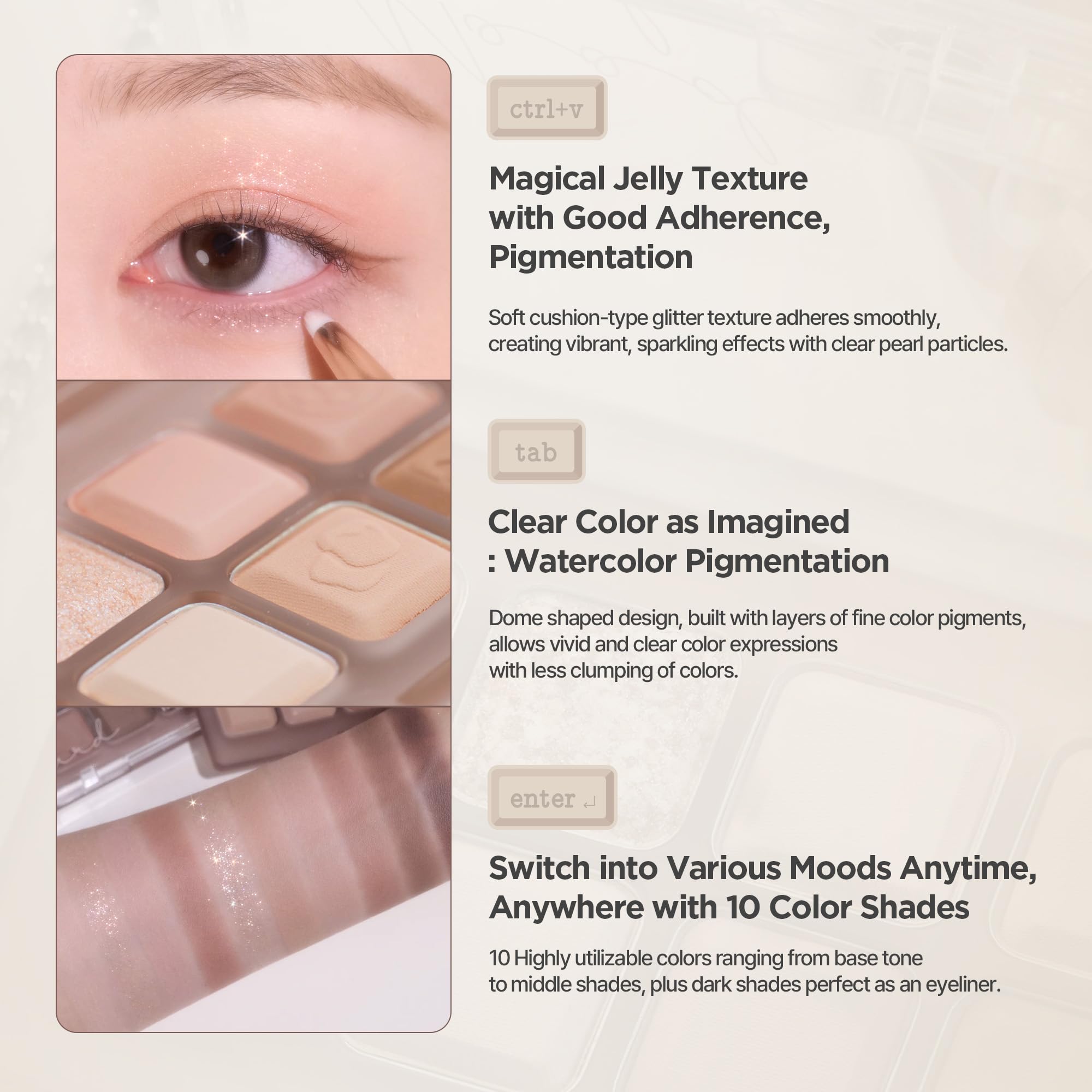 lilybyred Mood Keyboard shimmering swatches highlight radiant glow with buildable intensity