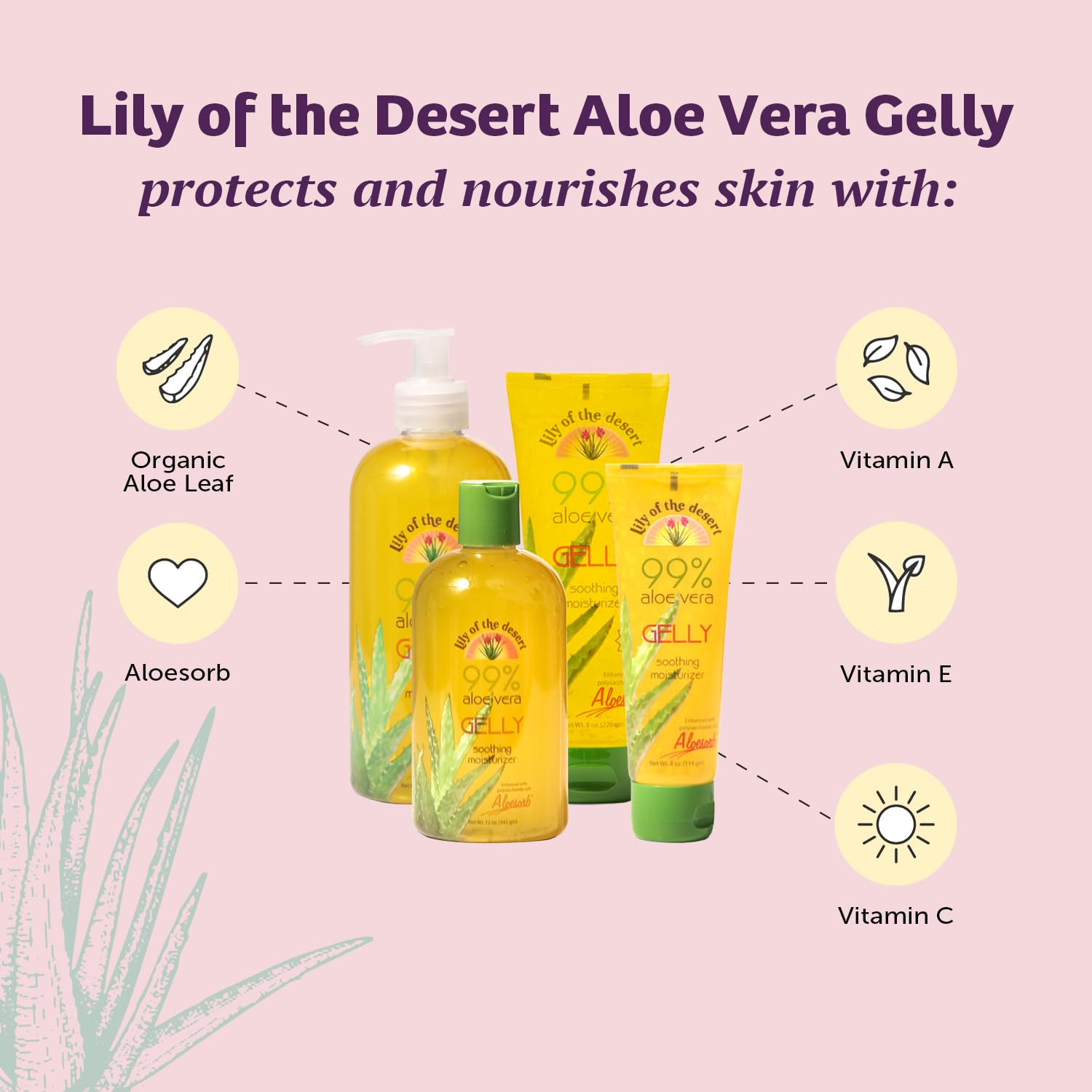 Lily Of The Desert Gelly Moisturizer vitamin e and c closeup highlighting antioxidant support