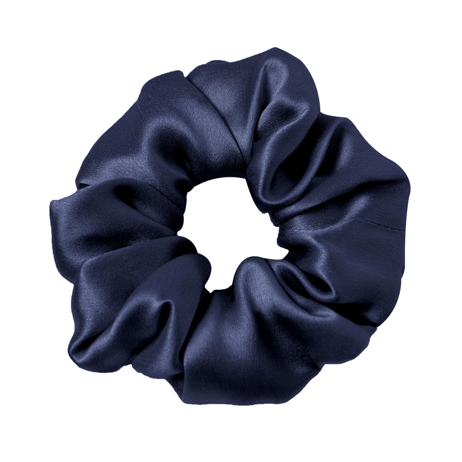 LilySilk silk hair scrunchies navy closeup texture for gentle hair care