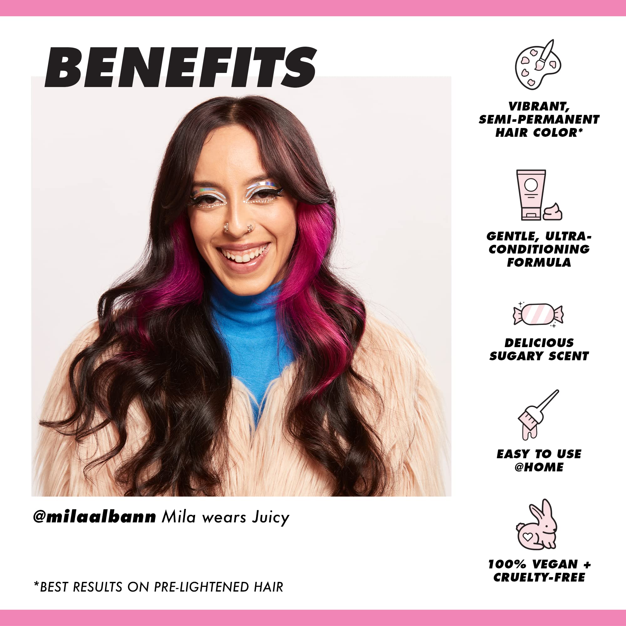 Lime Crime Juicy Unicorn Hair Dye swirl — rich color prepped for even pigment deposit