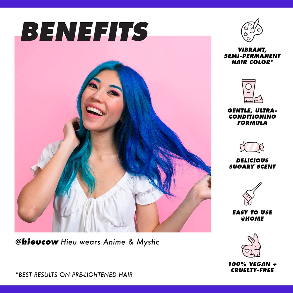 Lime Crime Unicorn Hair Dye application glove demonstrates at-home dyeing process.
